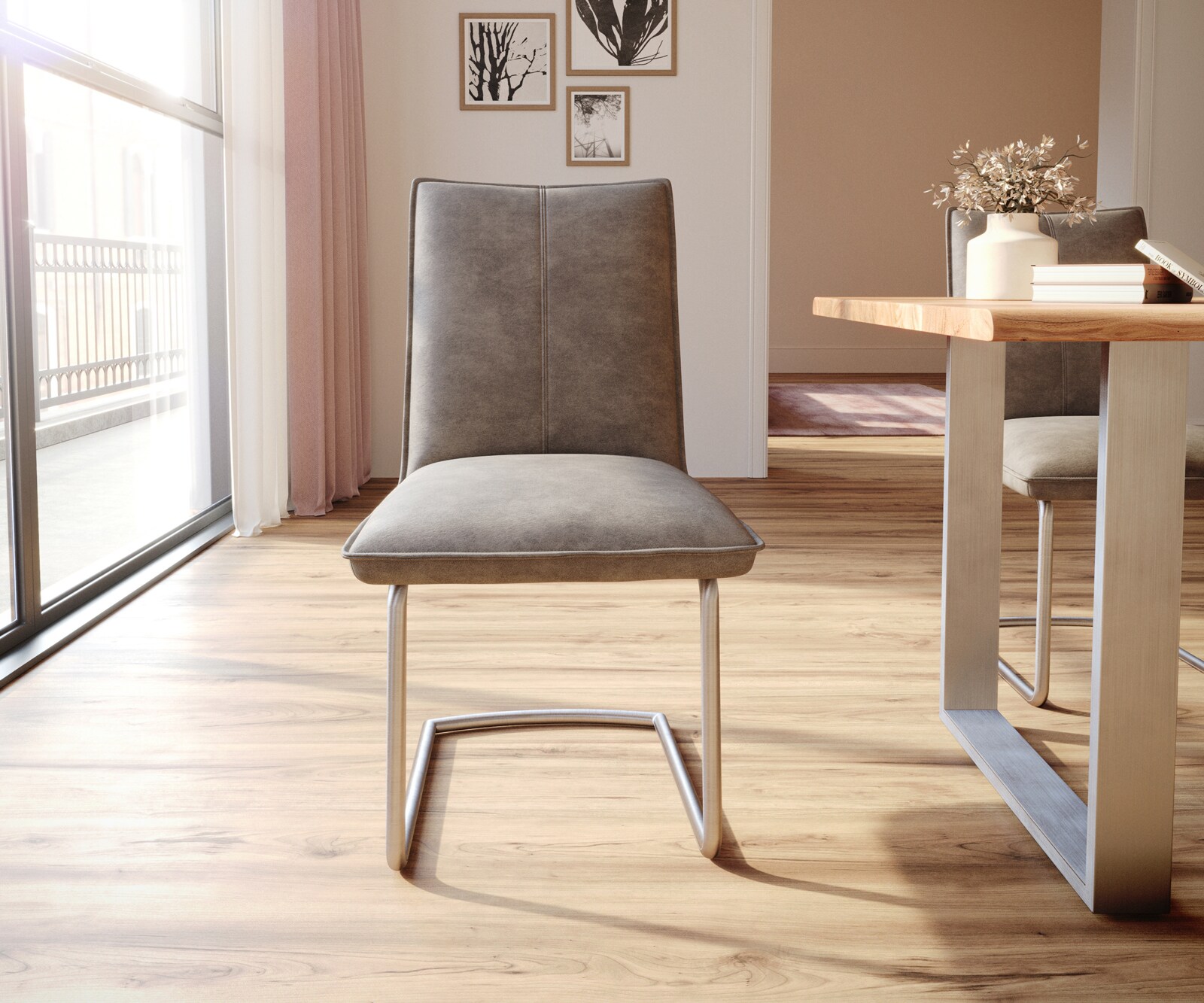 Люлеещ стол Таупе Винтидж Конзолен крак кръгъл Неръждаема стомана  Покет пружина Lelio-Flex 2