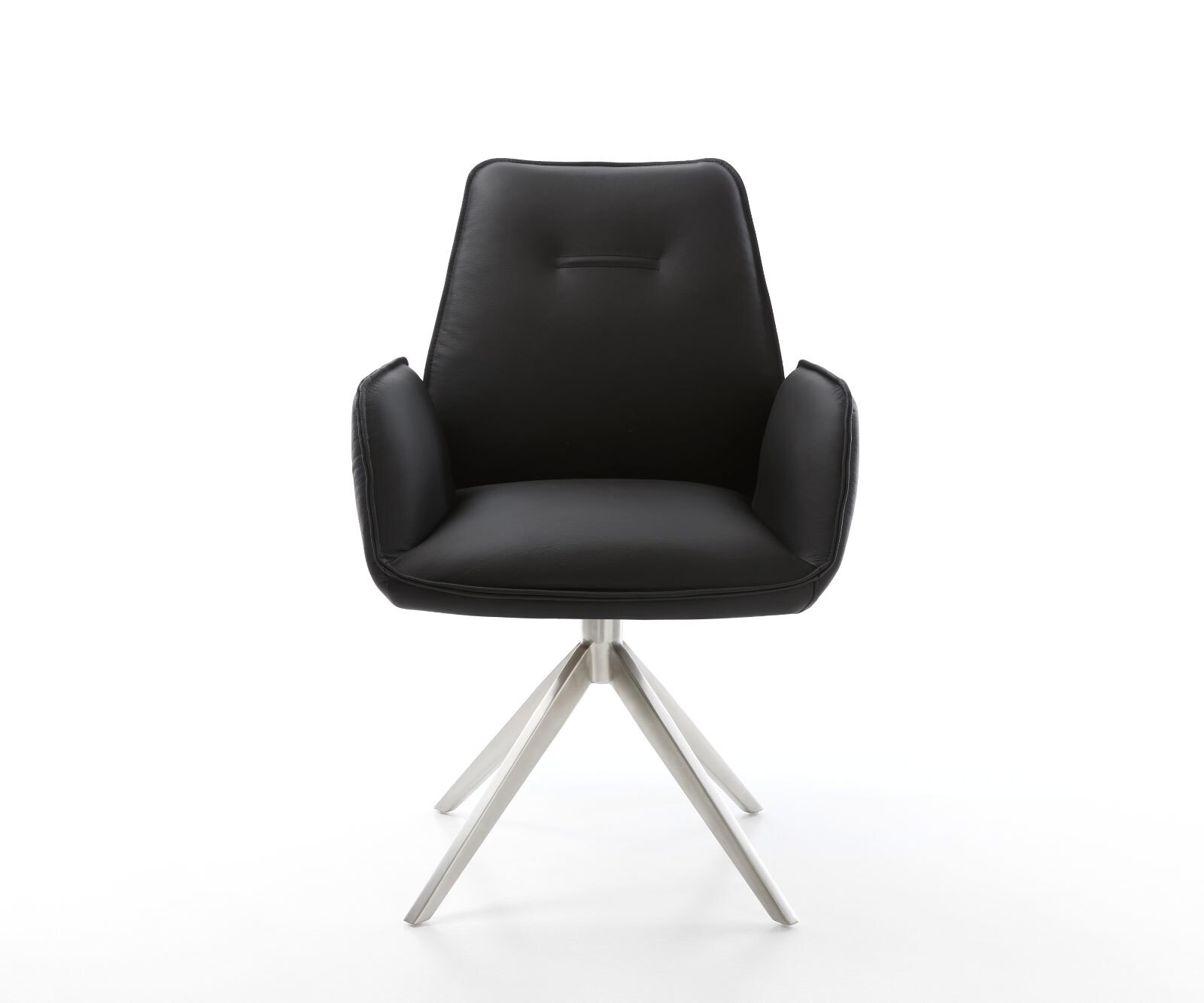 Врътящ се стол Естествена кожа Черен Конус крак плосък Неръждаема стомана 360° въртящ се Zoa-Flex 2