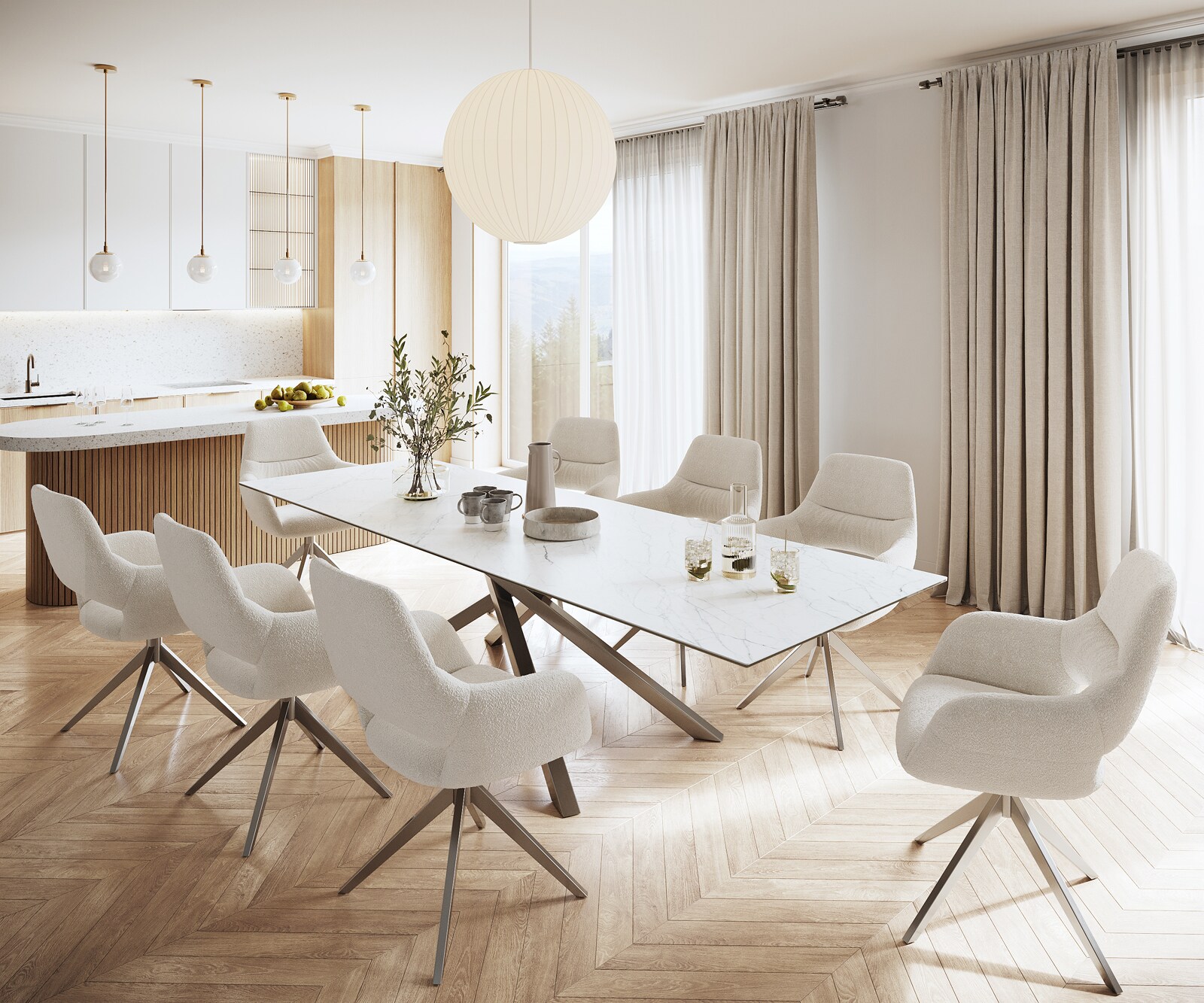 Маса 300x100cm Keramik Laminam®Statuarietto Бял КръстРамка Правоъгълник Неръждаема стомана Edge 5