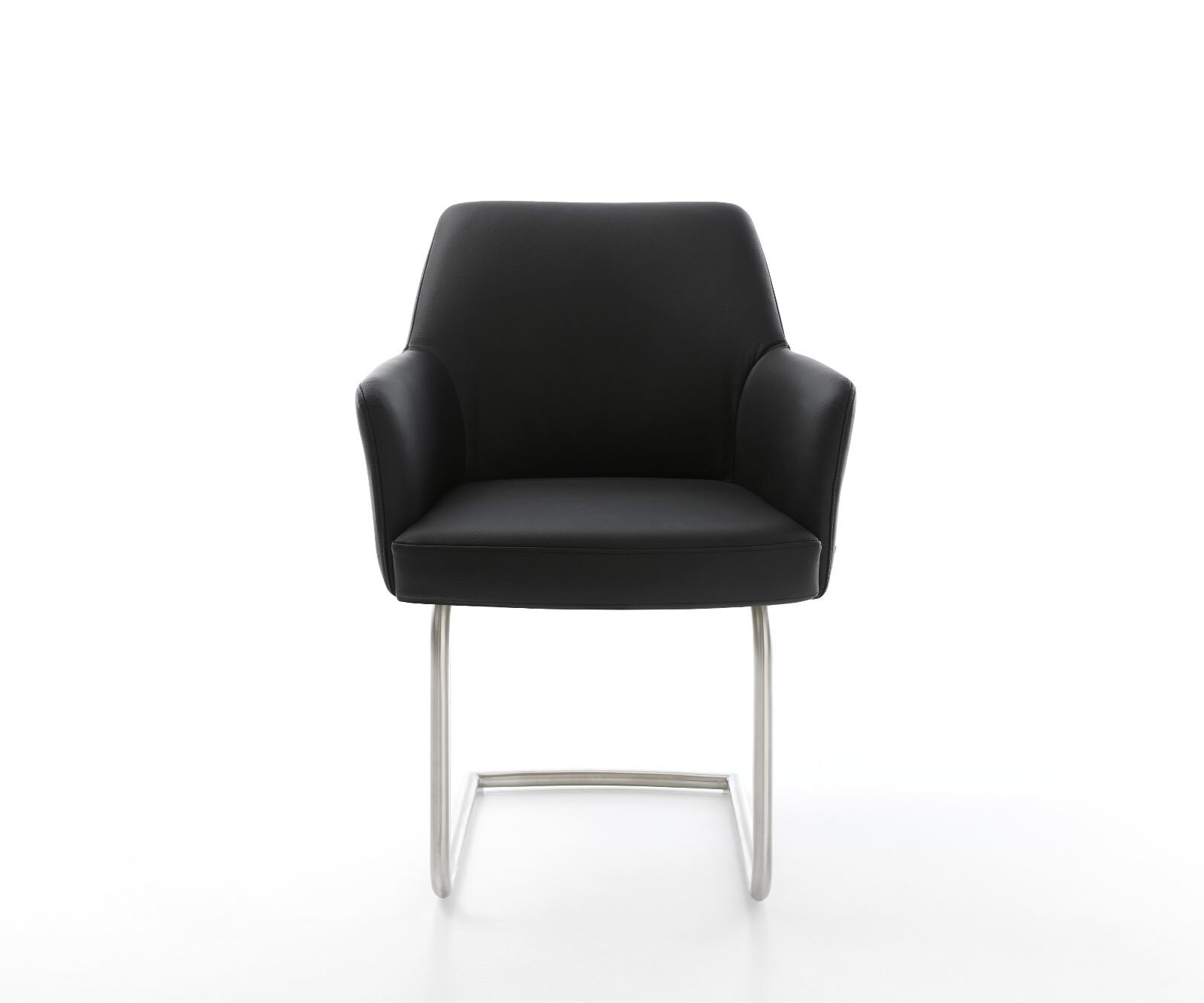 Люлеещ стол с подлакътници Естествена кожа Черен Конзолен крак кръгъл Неръждаема стомана Покет пружина Xana-Flex 2