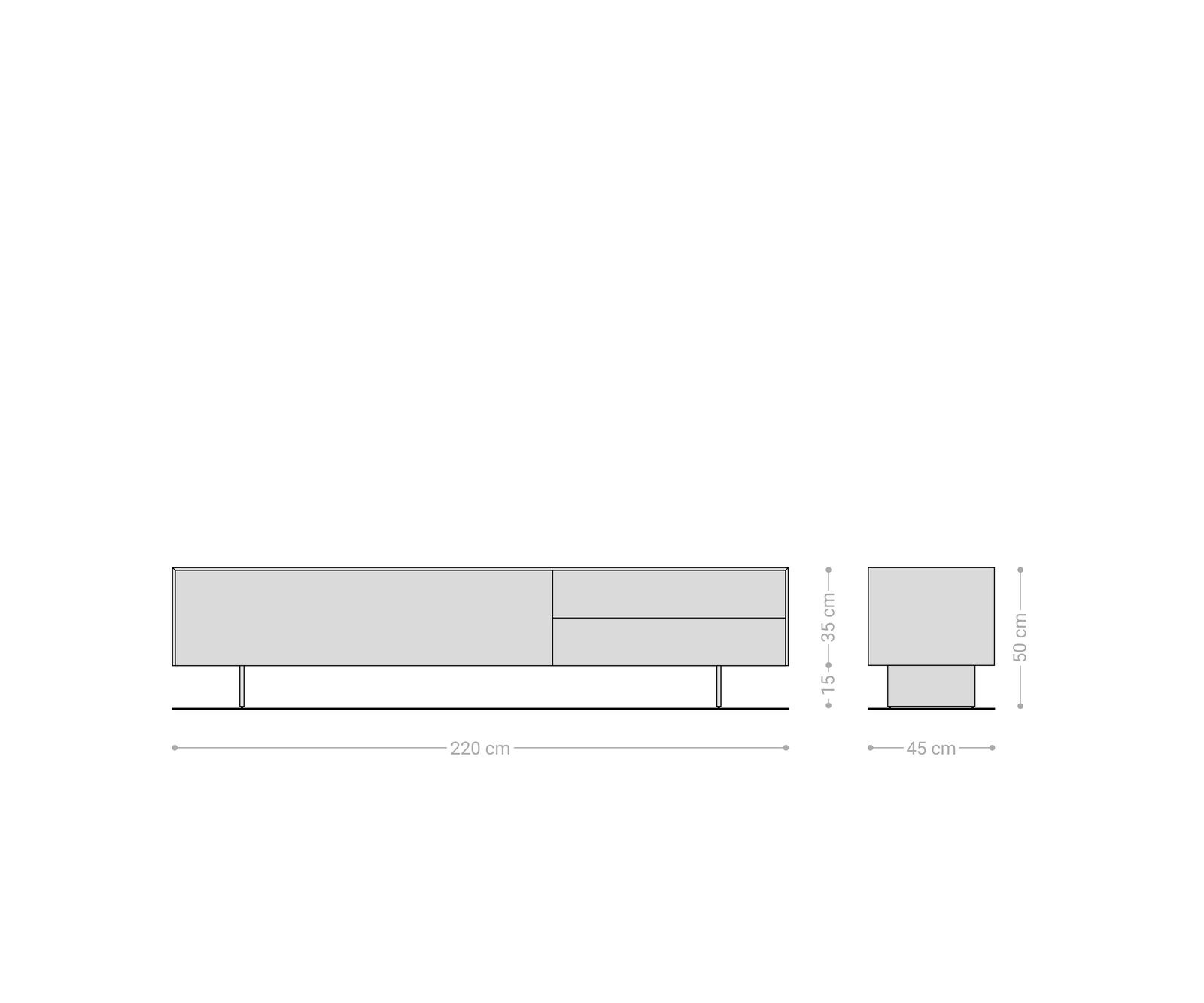 Нисък плот Cuor 220 см керамика Minas Melange Бяло-бежово 1 клапа 2 чекмеджета Основа Плаващ вид неръждаема стомана 7