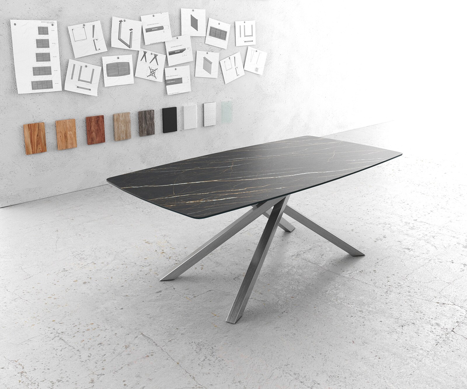 Маса Bootsform 200x100cm Laminam® Keramik Noir Desir Кафяв КръстРамка Правоъгълник Неръждаема стомана Edge