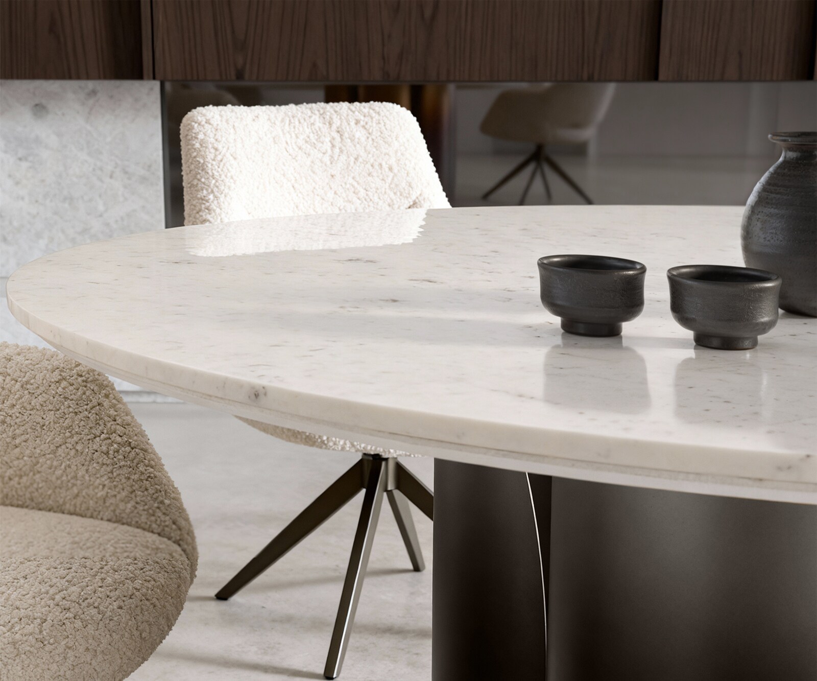 Трапезна маса Adenza Round 140x140 cm Marble White Metal Silver Fusion Finish 5