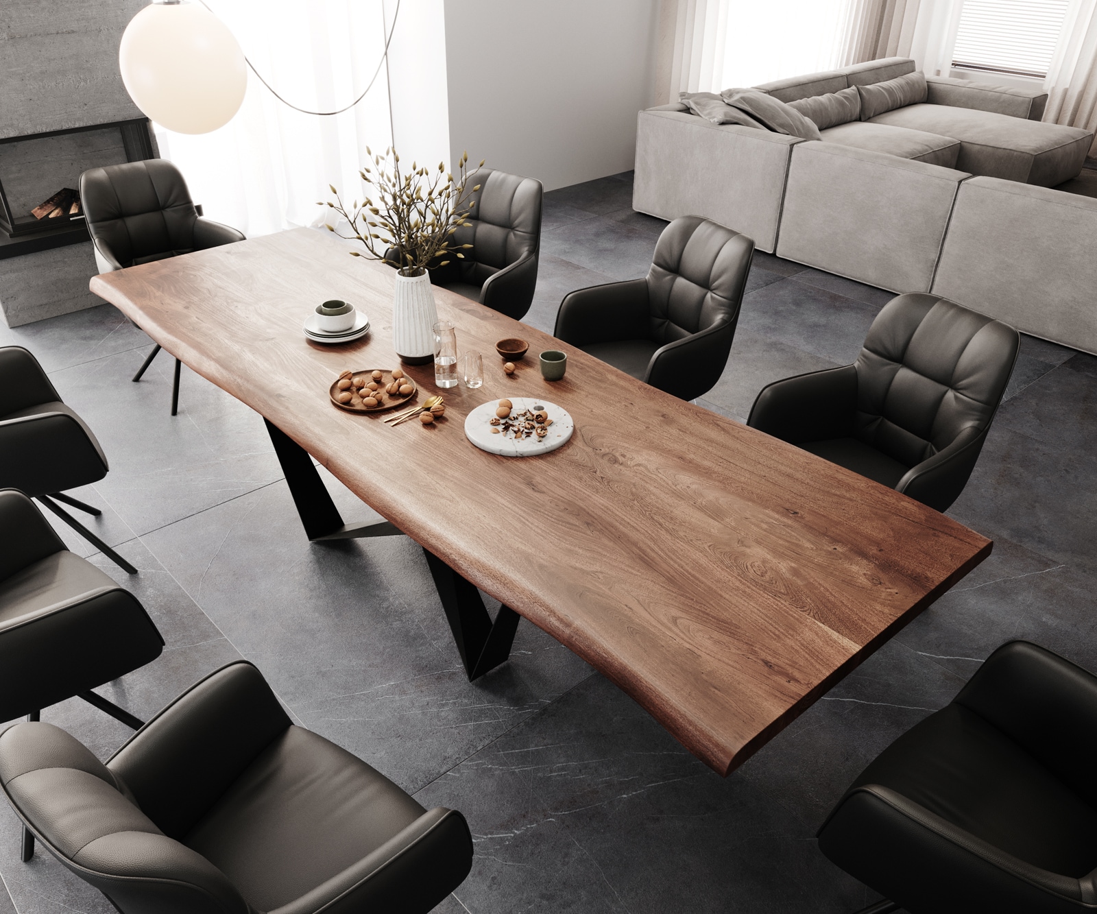 Маса 300x100 XL Акация Кафяв Spider плоска стомана Черен Edge 4 Маса 300x100 XL Акация Кафяв Spider плоска стомана Черен Edge 4