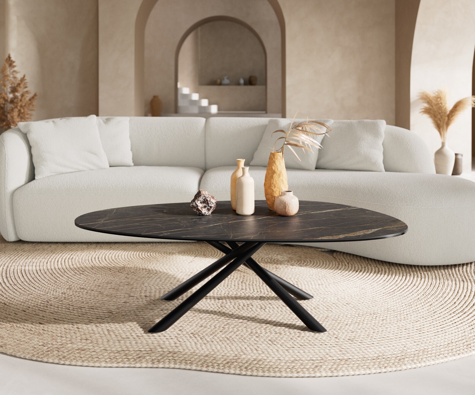 Масичка за кафе Edge Oval 140x75 cm Ceramic Laminam® Noir Desir Brown Sarity Metal Black 2