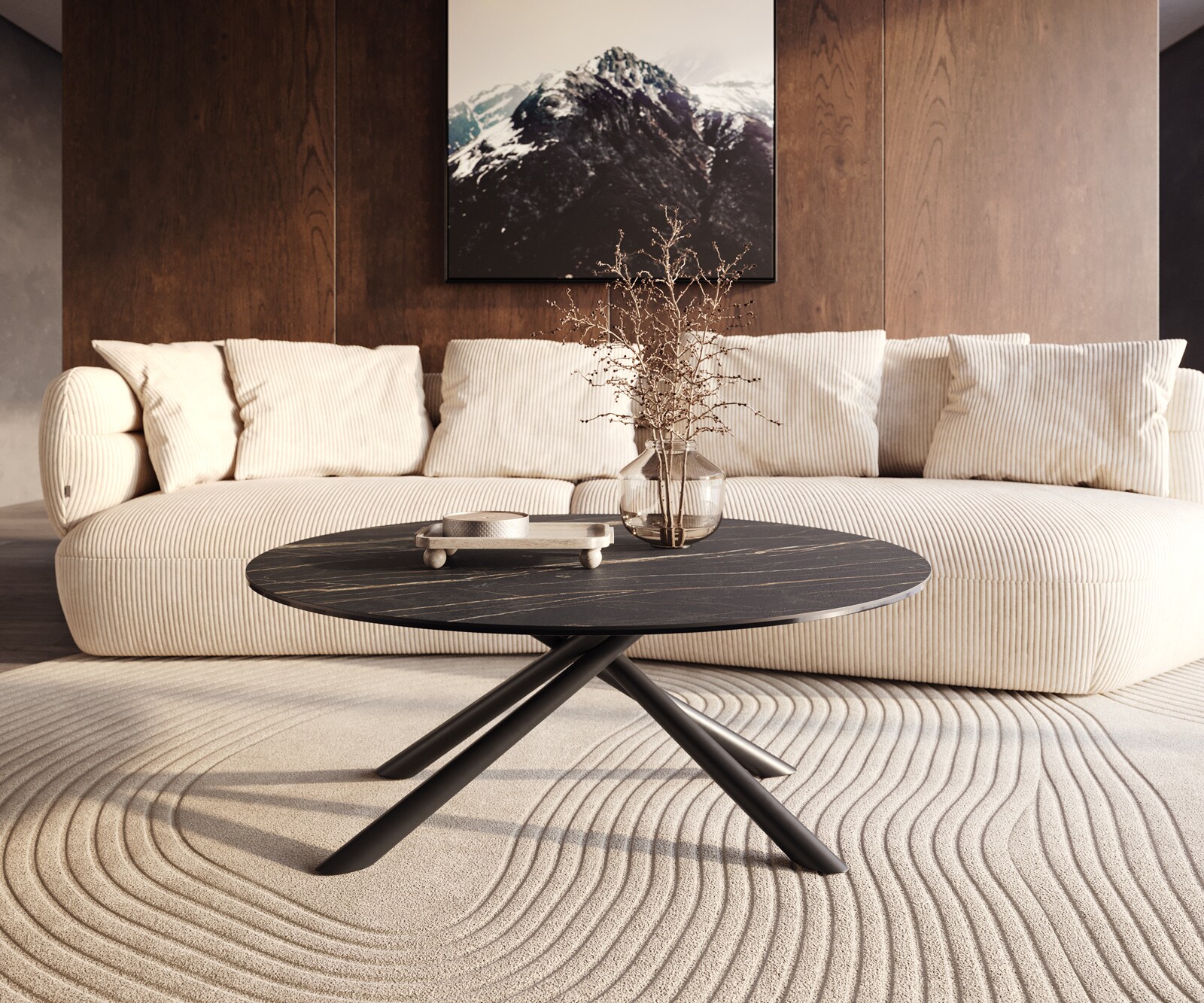Масичка за кафе Edge Round 100x100 cm Ceramic Laminam® Noir Desir Brown Sarity Metal Black 6