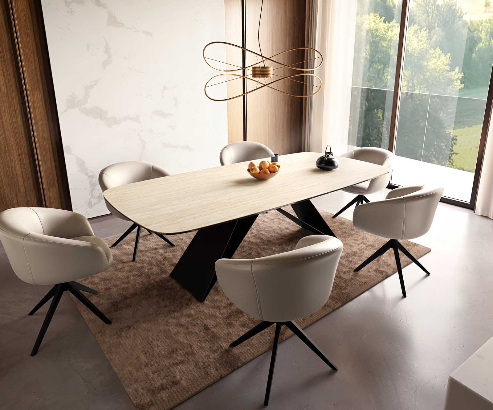 Маса Boot 240x120 Keramik Travertin Натурал V-Рамка плоска стомана Черен Edge 8