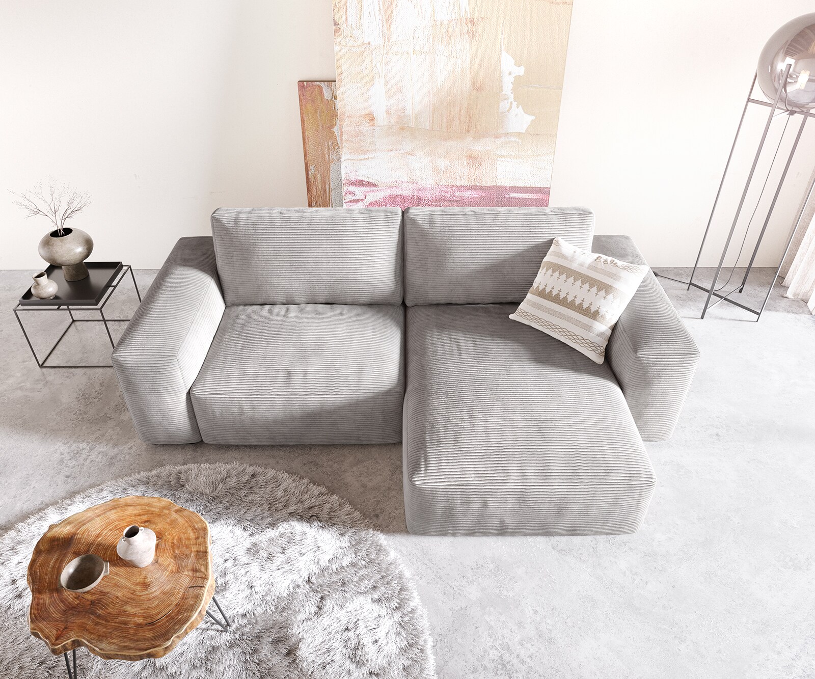 Ъглов диван L 260x160 cm Корд СребристСив Варианти лежанка Lanzo 3