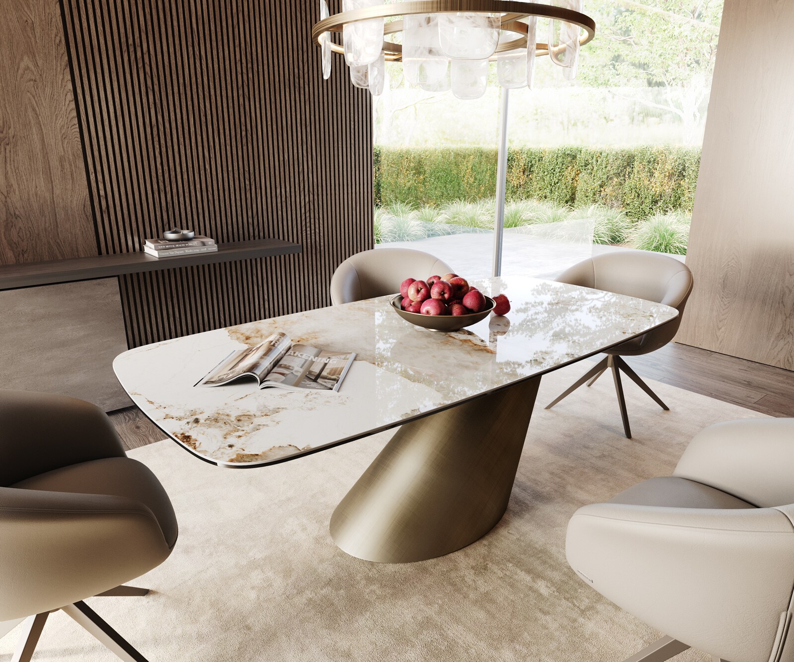 Edge Boot трапезна маса 200x100 керамика Minas Melange Бяло-бежово Cono Metallic Gold 1