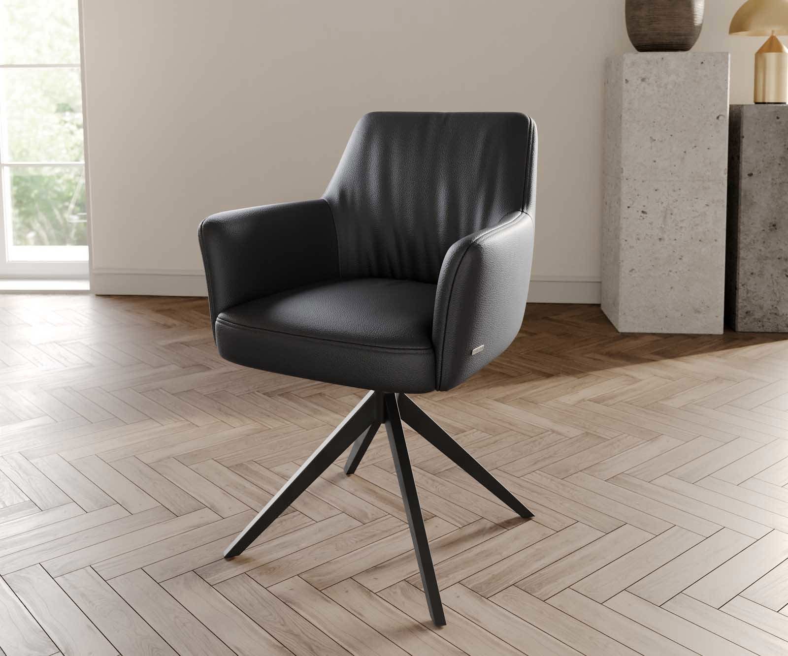 Врътящ се стол с подлакътници Естествена кожа Черен Конус крак плосък Черен 360° въртящ се Покет пружина Xana-Flex Врътящ се стол с подлакътници Естествена кожа Черен Конус крак плосък Черен 360° въртящ се Покет пружина Xana-Flex