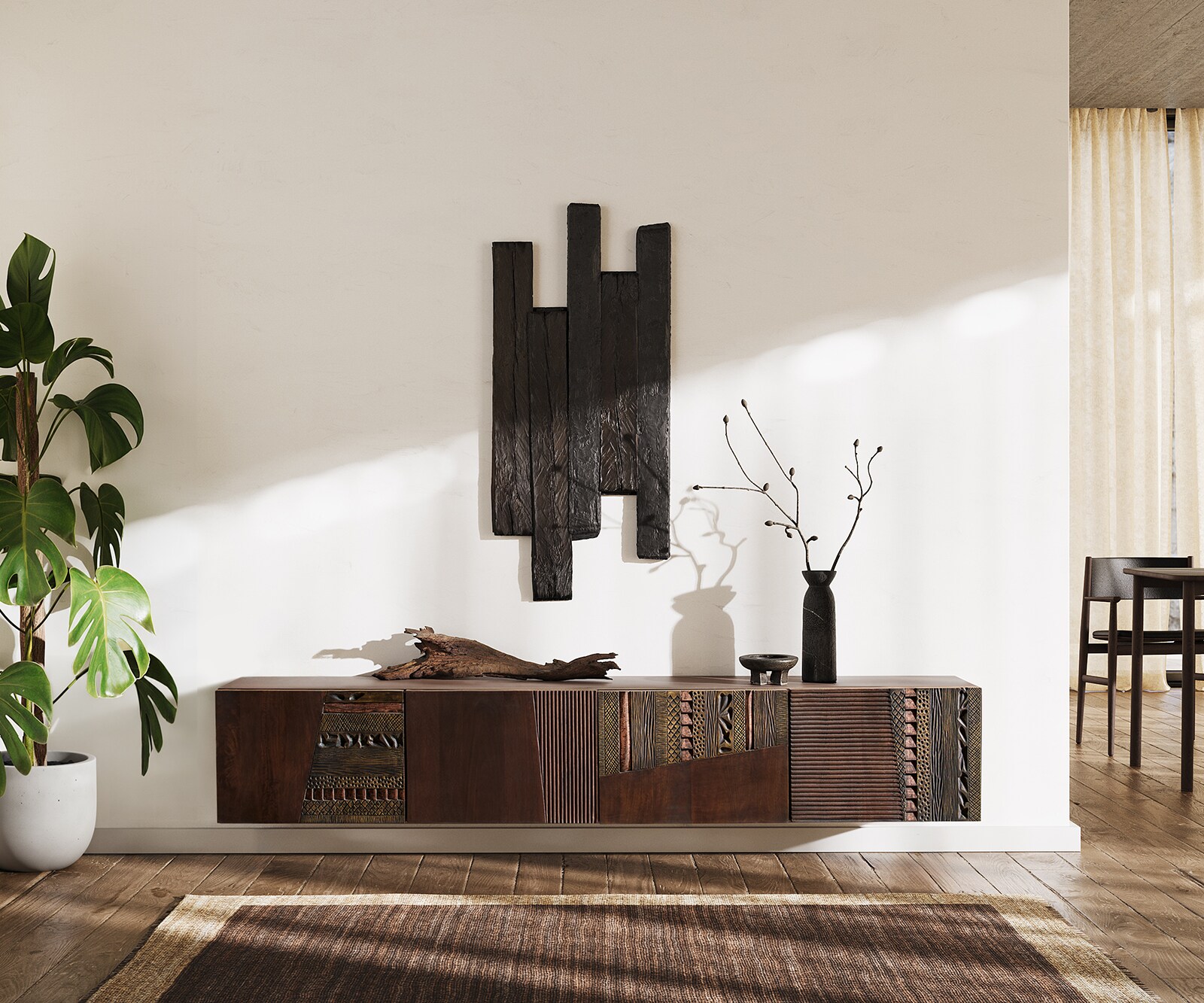 Ниска дъска Imara 200 см манго кафяво 4 вратички плаващи 2