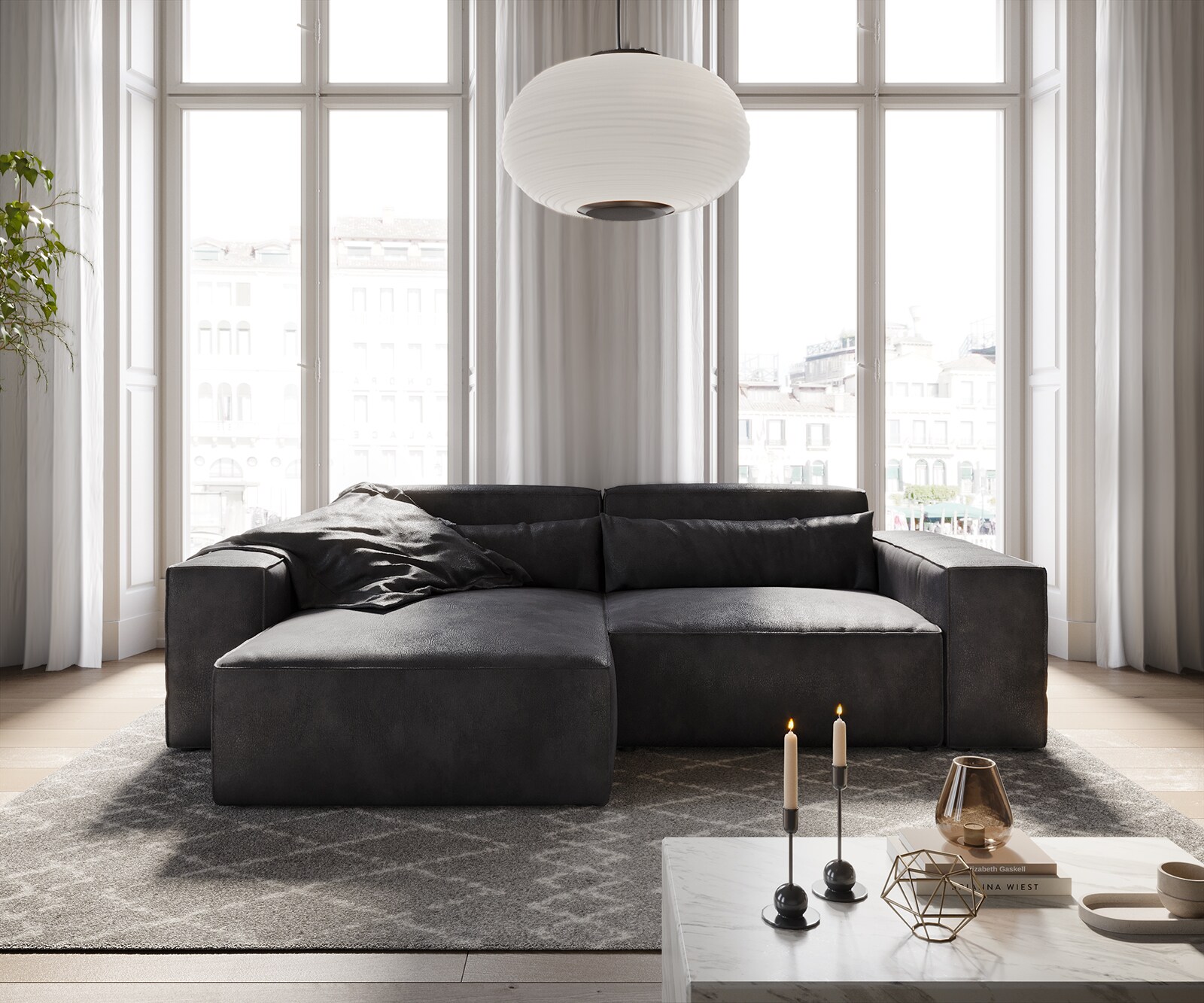 Ъглов диван L 260x160 cm Имитация на кожа Винтидж Антрацит Варианти лежанка Sirpio 1