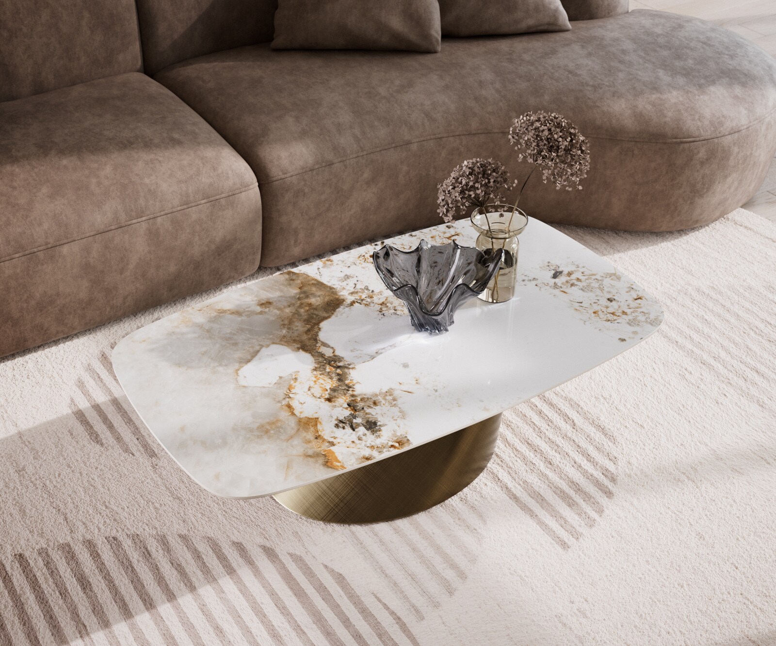 Масичка за кафе Edge Boot 120x70 cm керамика Minas Melange Conis Metallic Gold 3