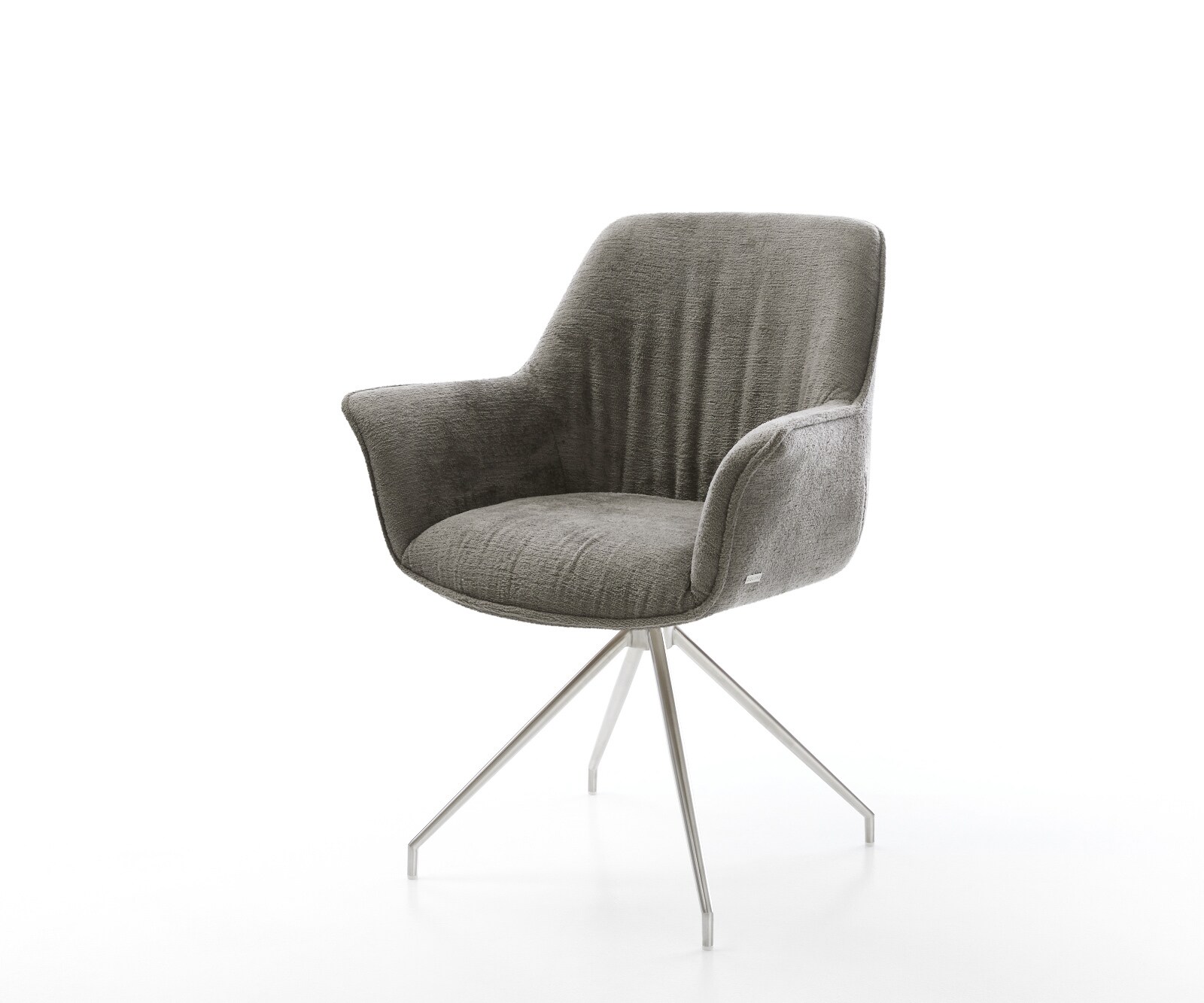 Стол за хранене Keila-Flex с подлакътници Bouclé Soft mud Кръстосана рамка от конична неръждаема стомана 1