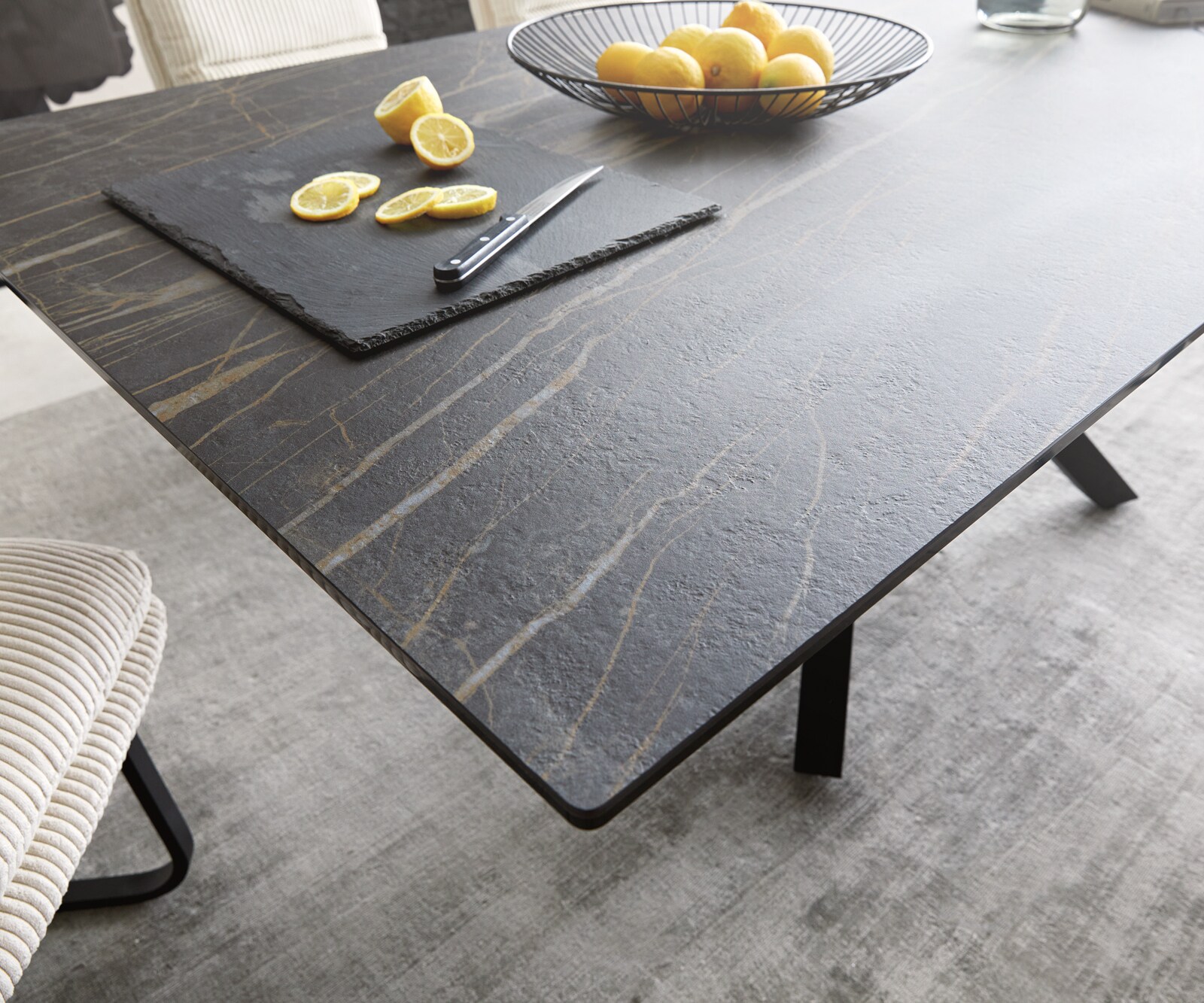 Маса 200x100cm Keramik Laminam®Noir Desir Кафяв среден крак Кръст Черен Edge 3
