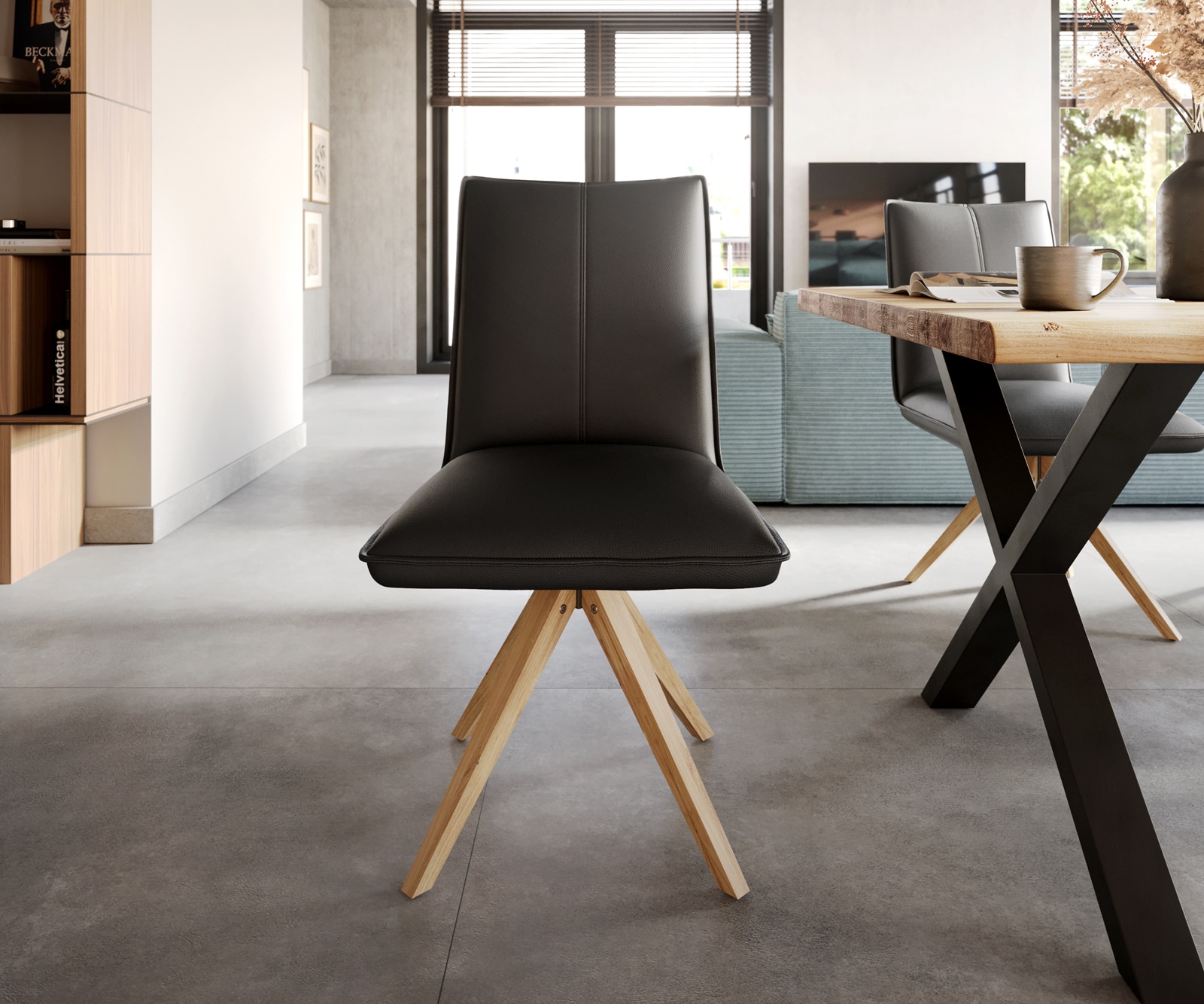 Врътящ се стол Естествена кожа Черен Дървена рамка  180° въртящ се Покет пружина Lelio-Flex 2 Врътящ се стол Естествена кожа Черен Дървена рамка  180° въртящ се Покет пружина Lelio-Flex 2