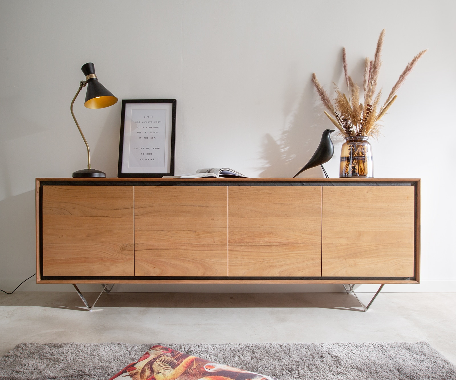 Бюфет 200 cm Акация Натурал 4 Врати каменен фурнир V-Крак Stonegrace 1 Бюфет 200 cm Акация Натурал 4 Врати каменен фурнир V-Крак Stonegrace 1