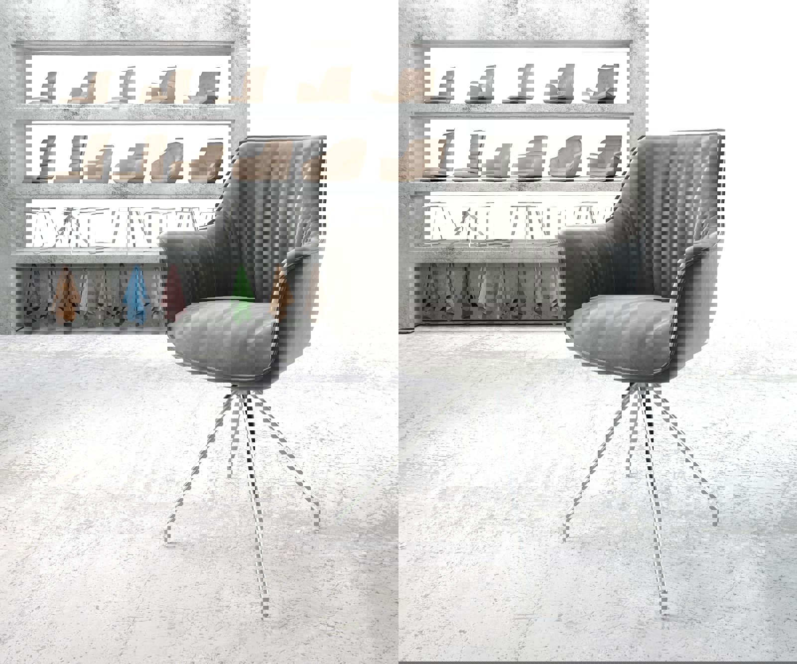 Врътящ се стол с подлакътници Кадифе Сив Конус крак кръгъл Неръждаема стомана 180° въртящ се Keila-Flex 1