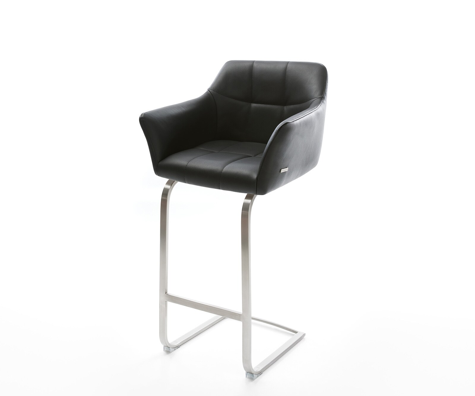 Бар стол Естествена кожа Черен Конзолен крак плосък Неръждаема стомана Yulo-Flex Бар стол Естествена кожа Черен Конзолен крак плосък Неръждаема стомана Yulo-Flex