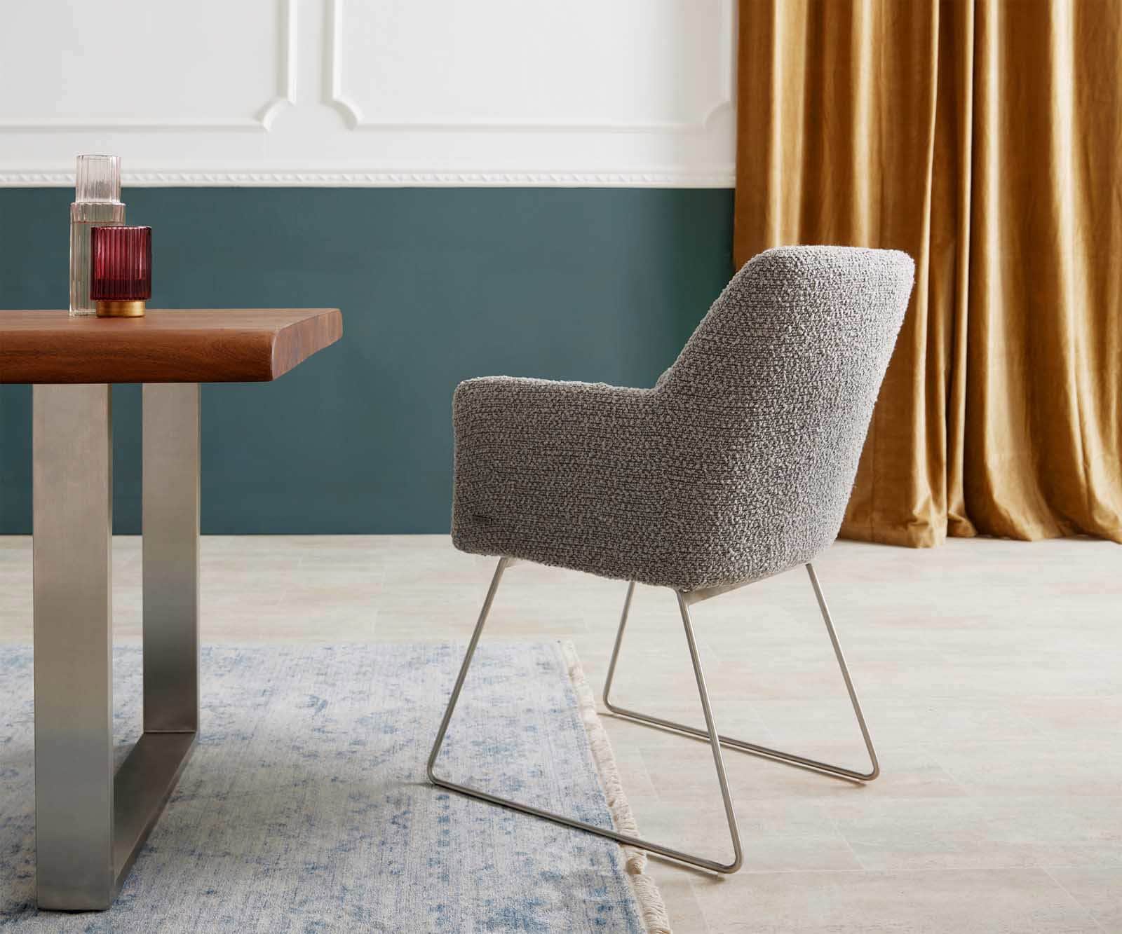 Стол Букле Сребристосив Извити крака Неръждаема стомана Покет пружина Xana-Flex 5 Стол Букле Сребристосив Извити крака Неръждаема стомана Покет пружина Xana-Flex 5