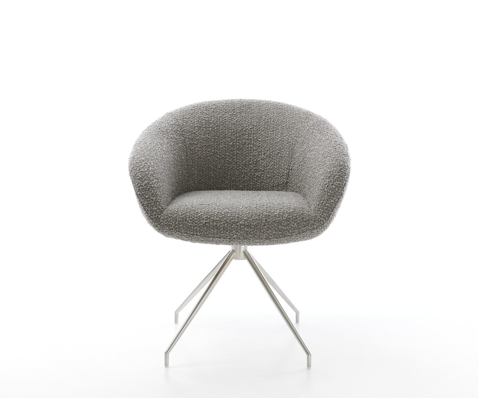 Врътящ се стол с подлакътници Букле СребристСив Конус крак кръгъл Неръждаема стомана 180° въртящ се Покет пружина Vinka-Flex 2