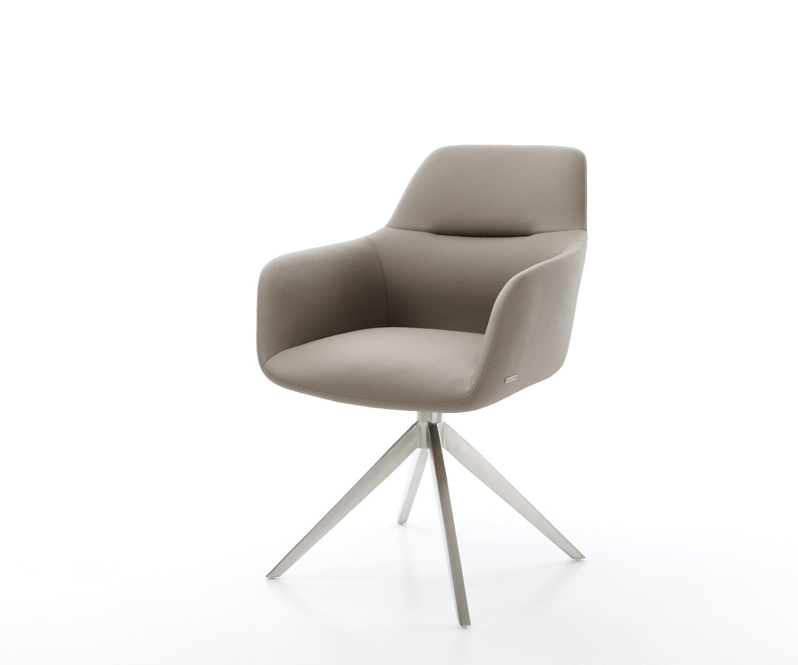 Въртящ се стол Pejo-Flex, Сиво-кафява естествена кожа, Кръстосана рамка от широка неръждаема стомана, Въртене на 360°, Люлееща се функция, Ядро от джобни пружини