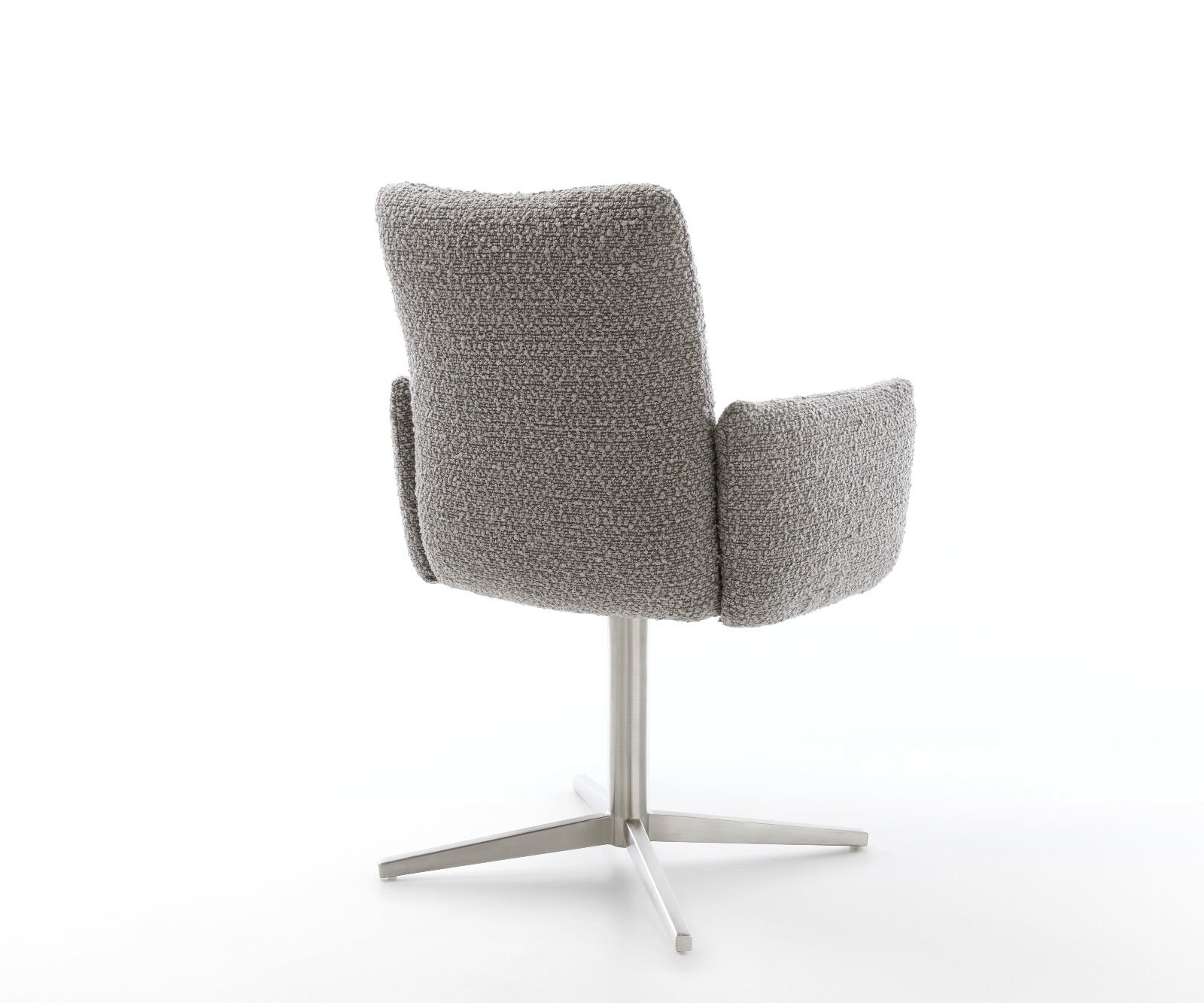 Врътящ се стол с подлакътници Букле СребристСив Офис основа Неръждаема стомана 360° въртящ се Покет пружина Jova-Flex 5