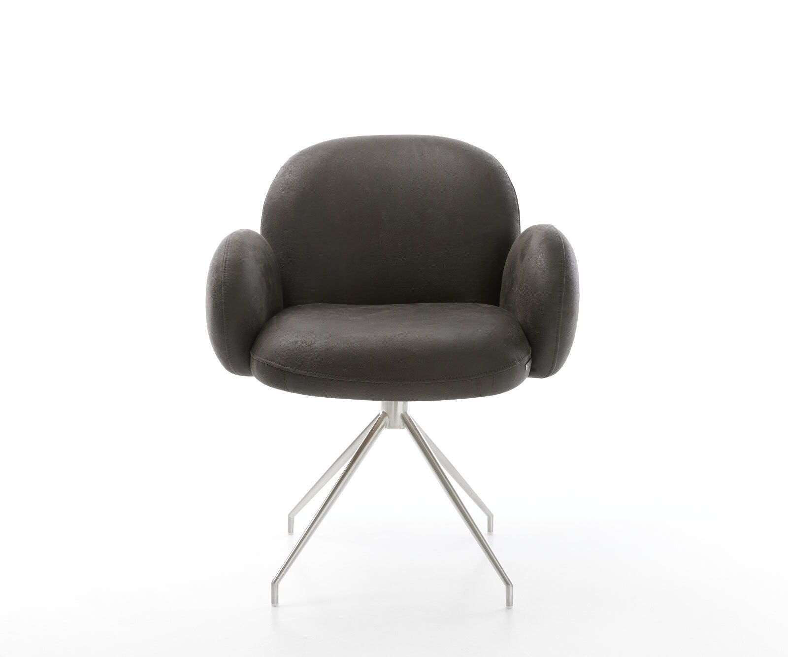 Врътящ се стол с подлакътници Антрацит Винтидж Конус крак кръгъл Неръждаема стомана 180° въртящ се Покет пружина Nube-Flex 1