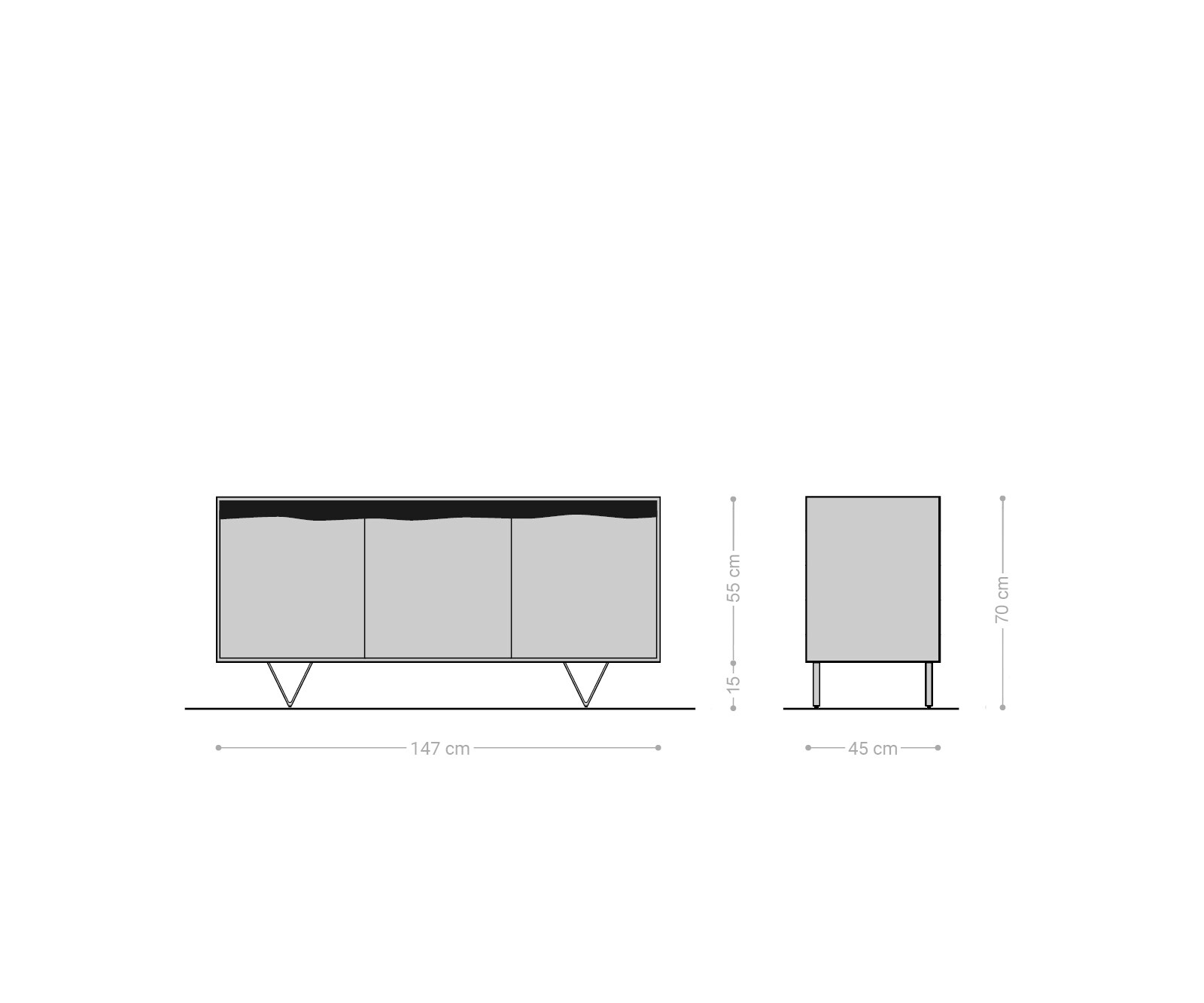 Бюфет 147x45 cm, акация с 3 врати и естествен гръб  6