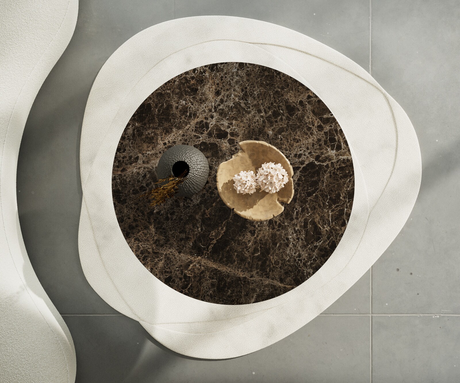 Масичка за кафе Edge Round 100x100 cm Ceramic Laminam® Emperador Extra Lucidato Тъмно кафяво Sarity Матирана неръждаема стомана 4