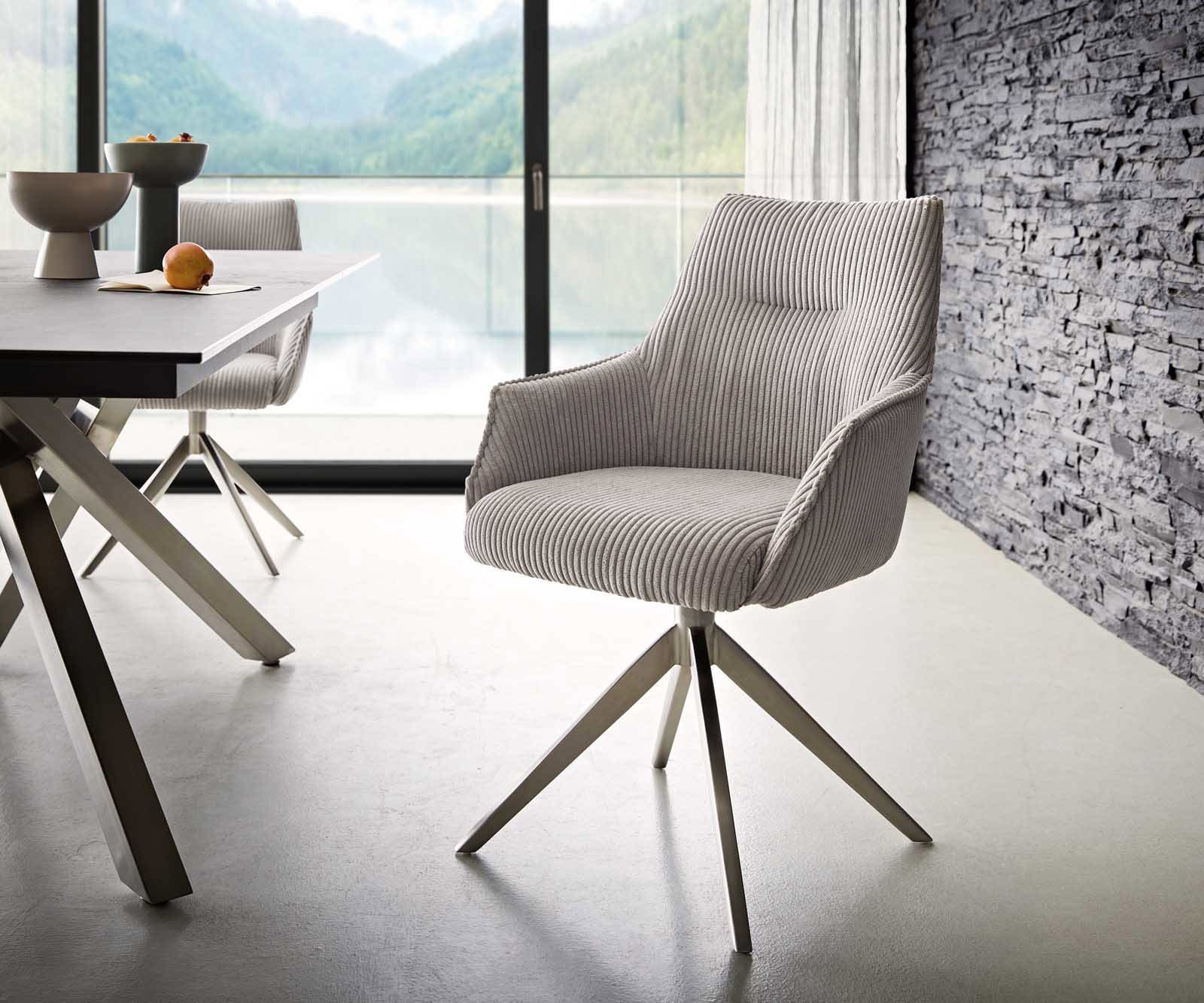 Врътящ се стол с подлакътници Корд СребристСив Конус крак плосък Неръждаема стомана 360° въртящ се Покет пружина Alja-Flex Врътящ се стол с подлакътници Корд СребристСив Конус крак плосък Неръждаема стомана 360° въртящ се Покет пружина Alja-Flex