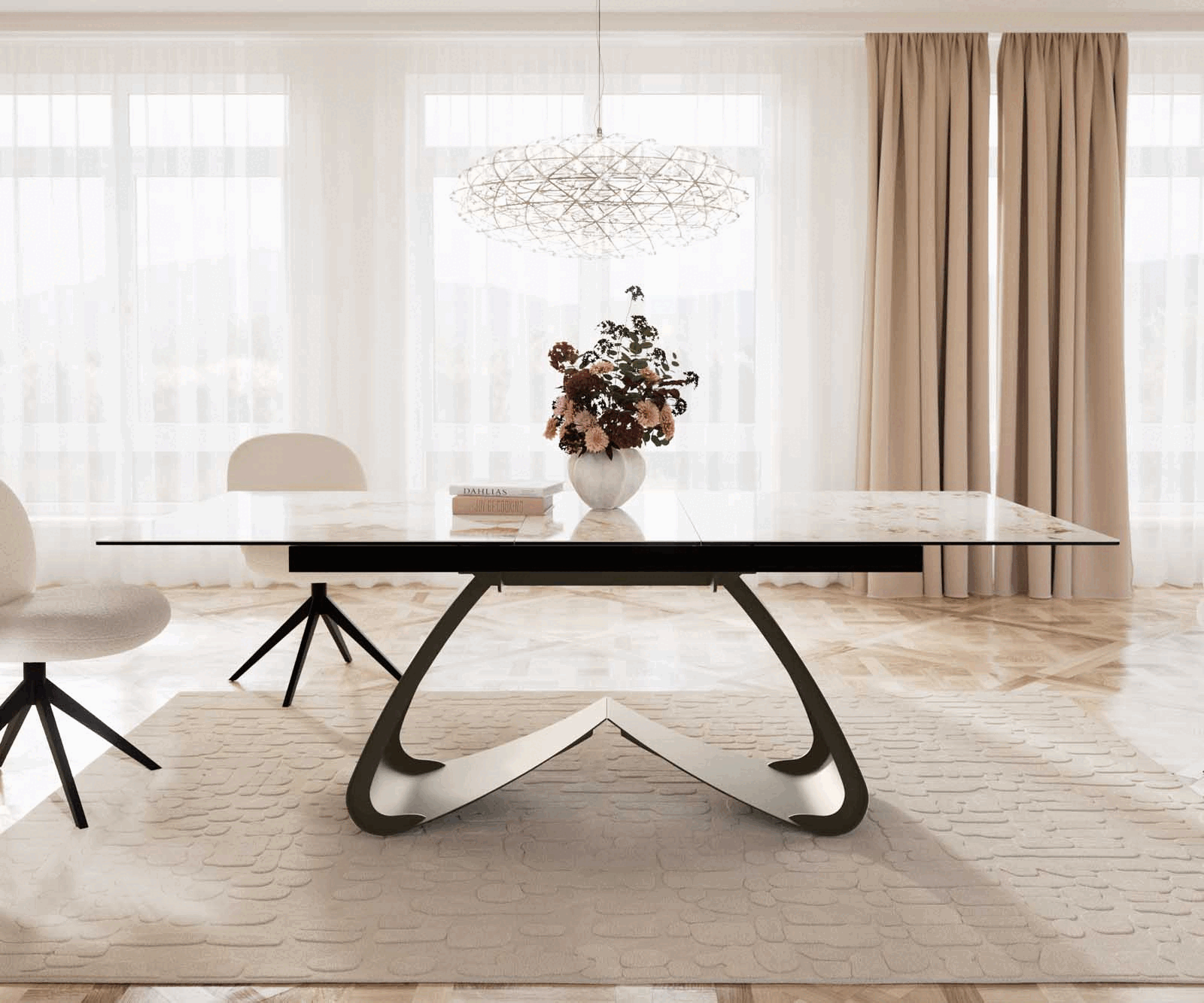 Маса 180-220x100 Keramik Minas Melange Бял-Бежов W-Рамка Ефектенфиниш Titan разтегателна Edge 1