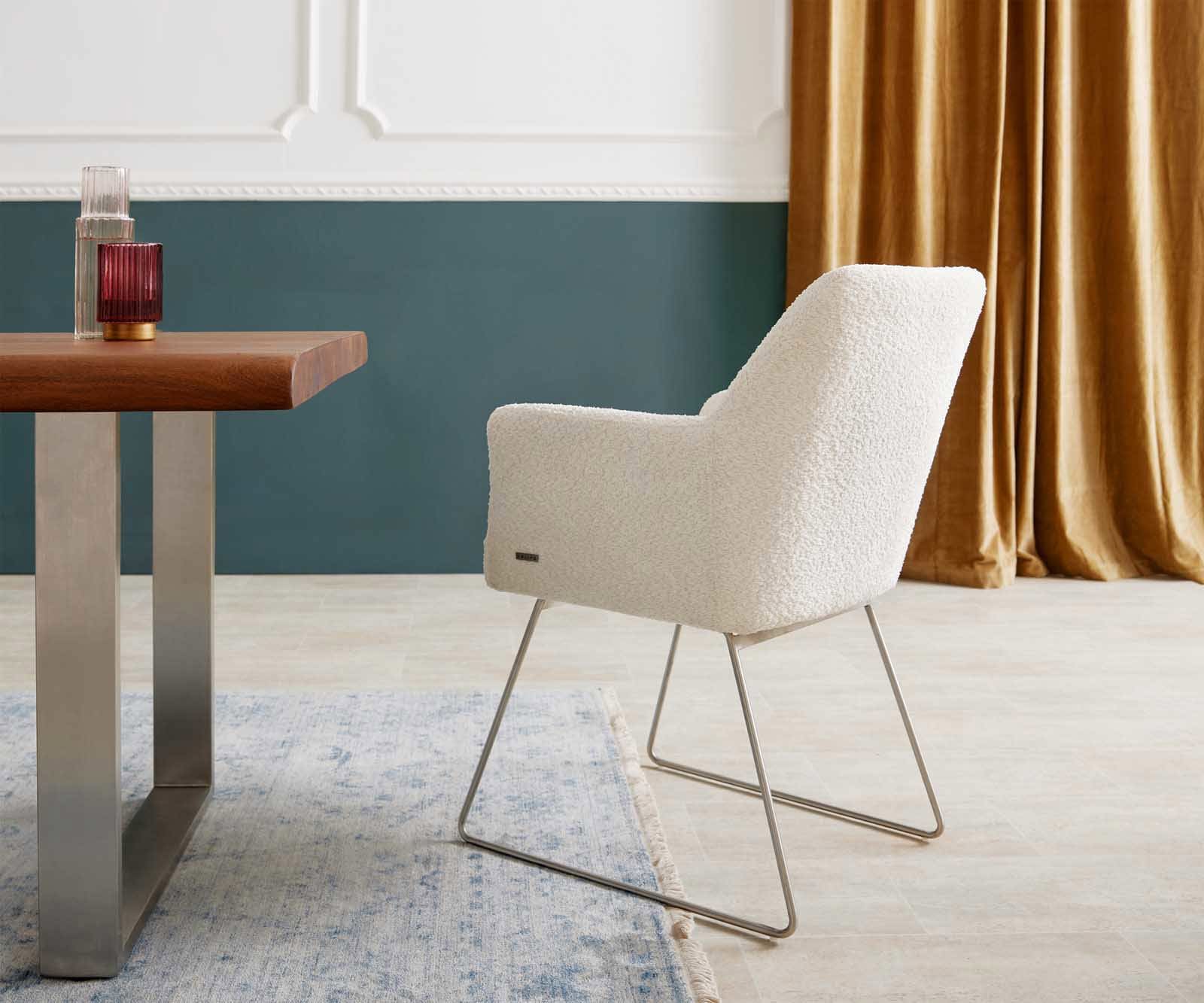 Стол Букле Бяло Извити крака Неръждаема стомана Покет пружина Xana-Flex 4 Стол Букле Бяло Извити крака Неръждаема стомана Покет пружина Xana-Flex 4