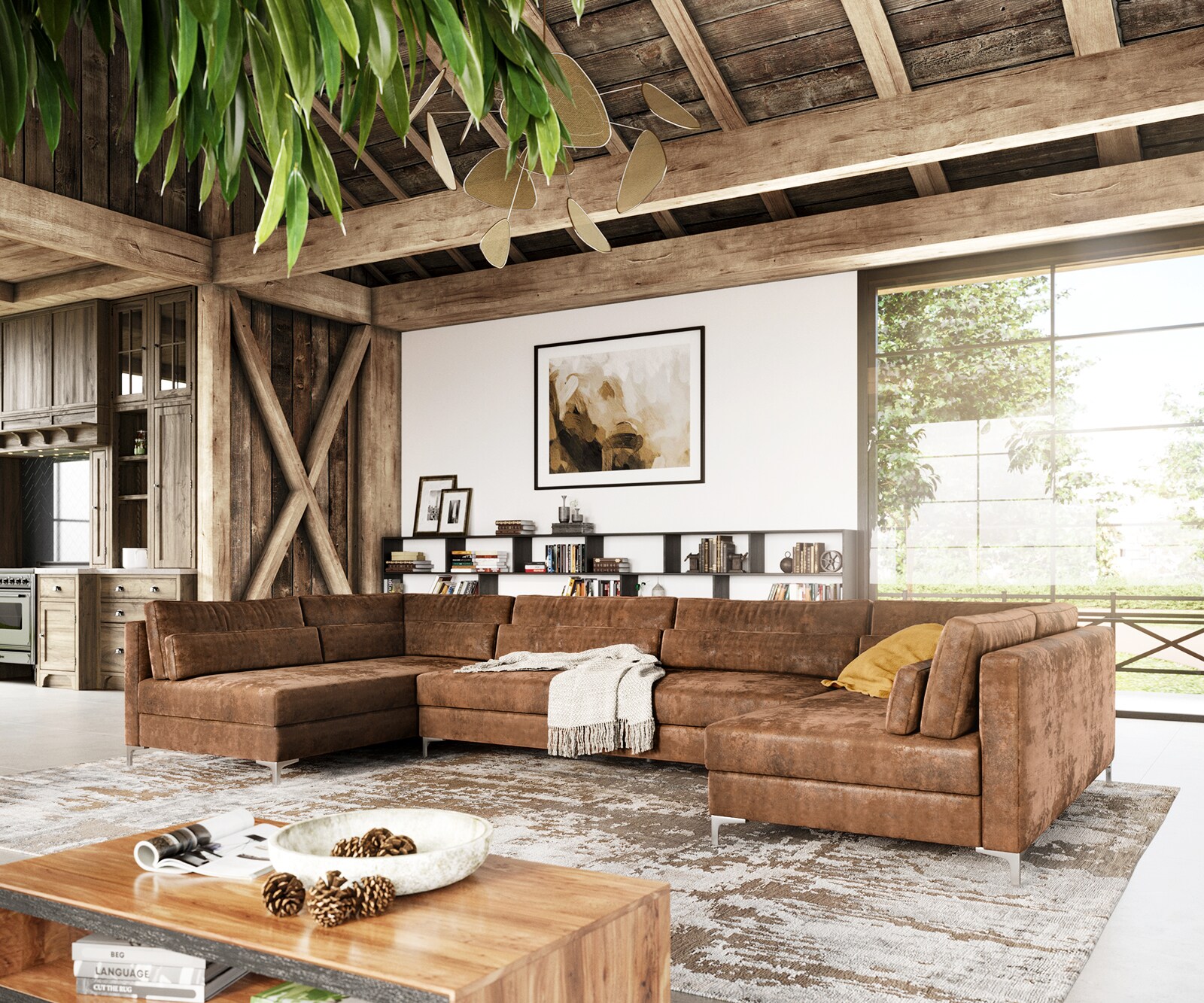  XL 400x185 cm Имитация на кожа Винтидж Кафяв Антик Elio