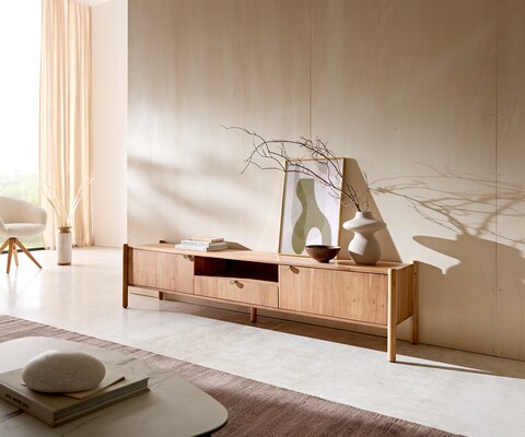 ТВ шкаф Caius 200 cm Acacia Aura 2 врати 1 чекмедже 1 отделение
