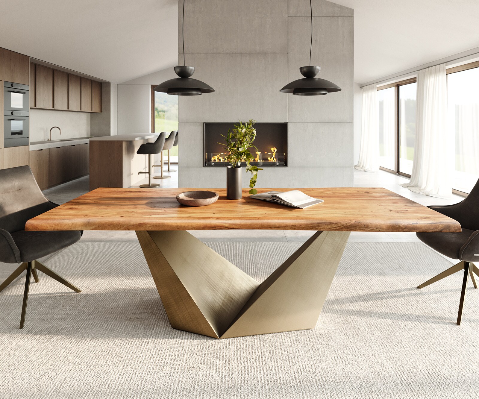 Трапезна маса Edge 240x100 естествена акация Prisma Metallic Gold Live-Edge 1