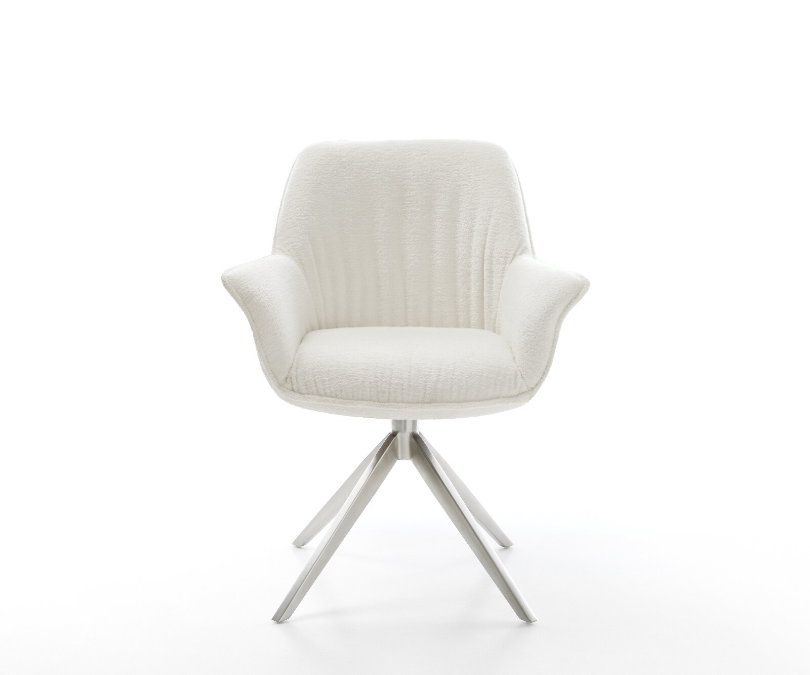 Въртящ се стол Keila-Flex с подлакътници Bouclé Soft Beige Кръстосана рамка широка Неръждаема стомана Въртене на 360° Люлееща се функция 2