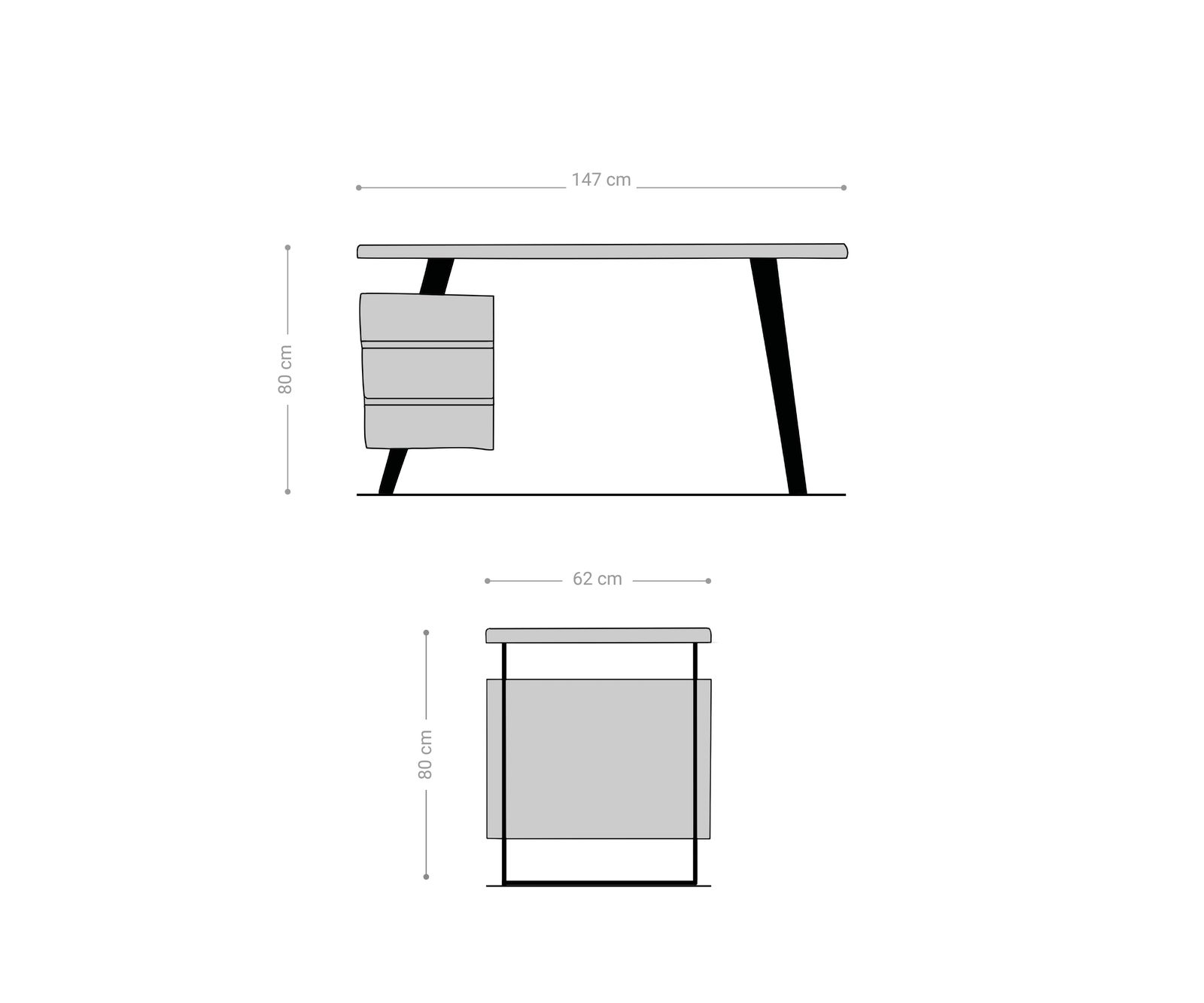 Бюро Live-Edge 150x60 cm естествена акация 3 чекмеджета 6