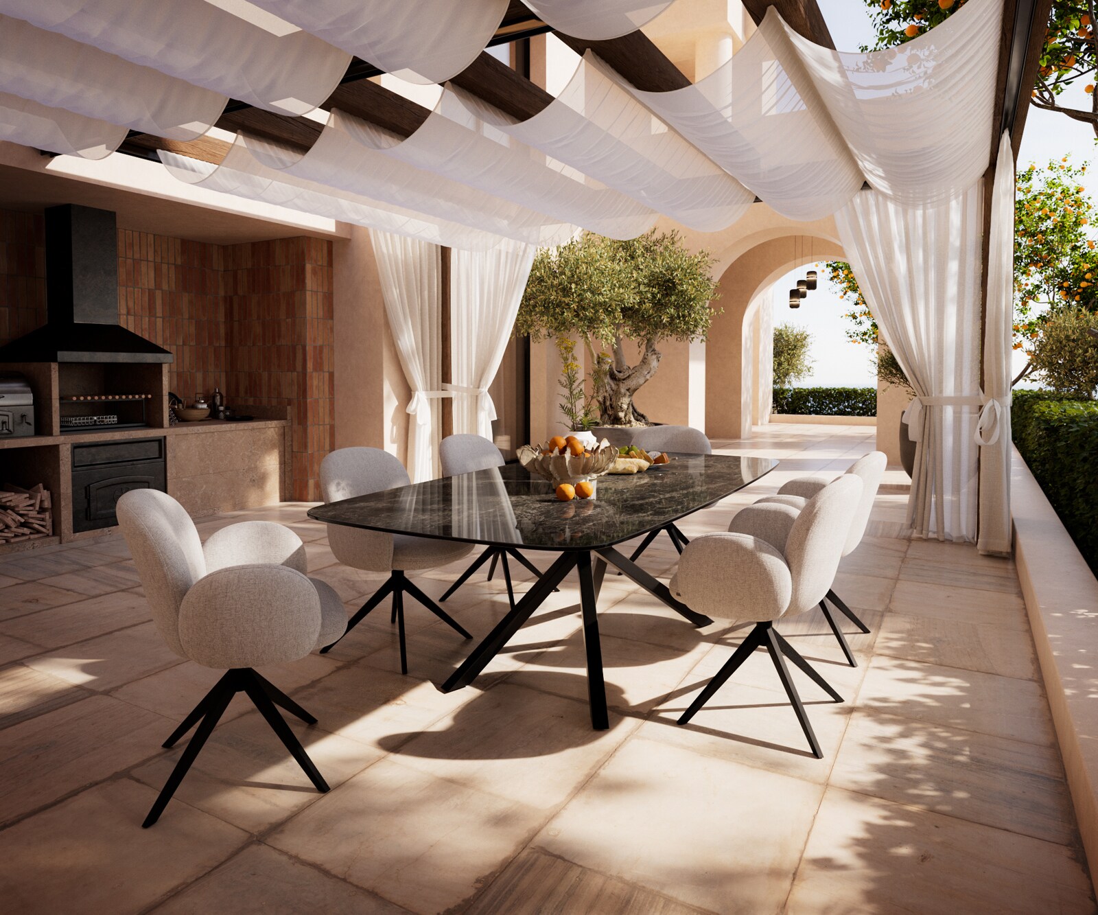 Маса Edge тип Лодка 240x120 см, керамика Laminam „®“, Подходяща за външна употреба, Emperador Extra Lucidato, тъмнокафяво, кръстосана рамка, правоъгълна, черна 7