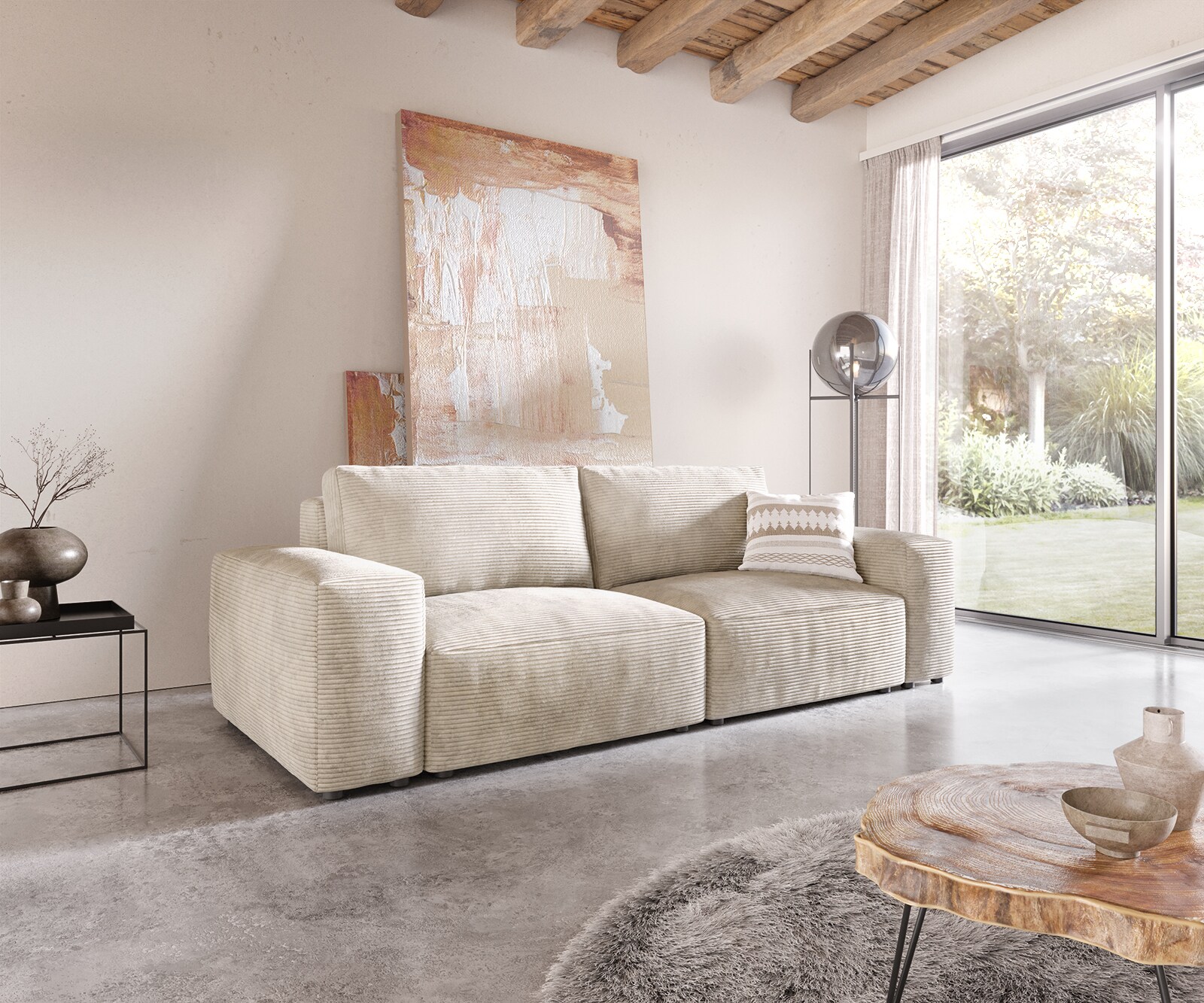 Голям диван L 230x95 см Рипс Бежов Lanzo