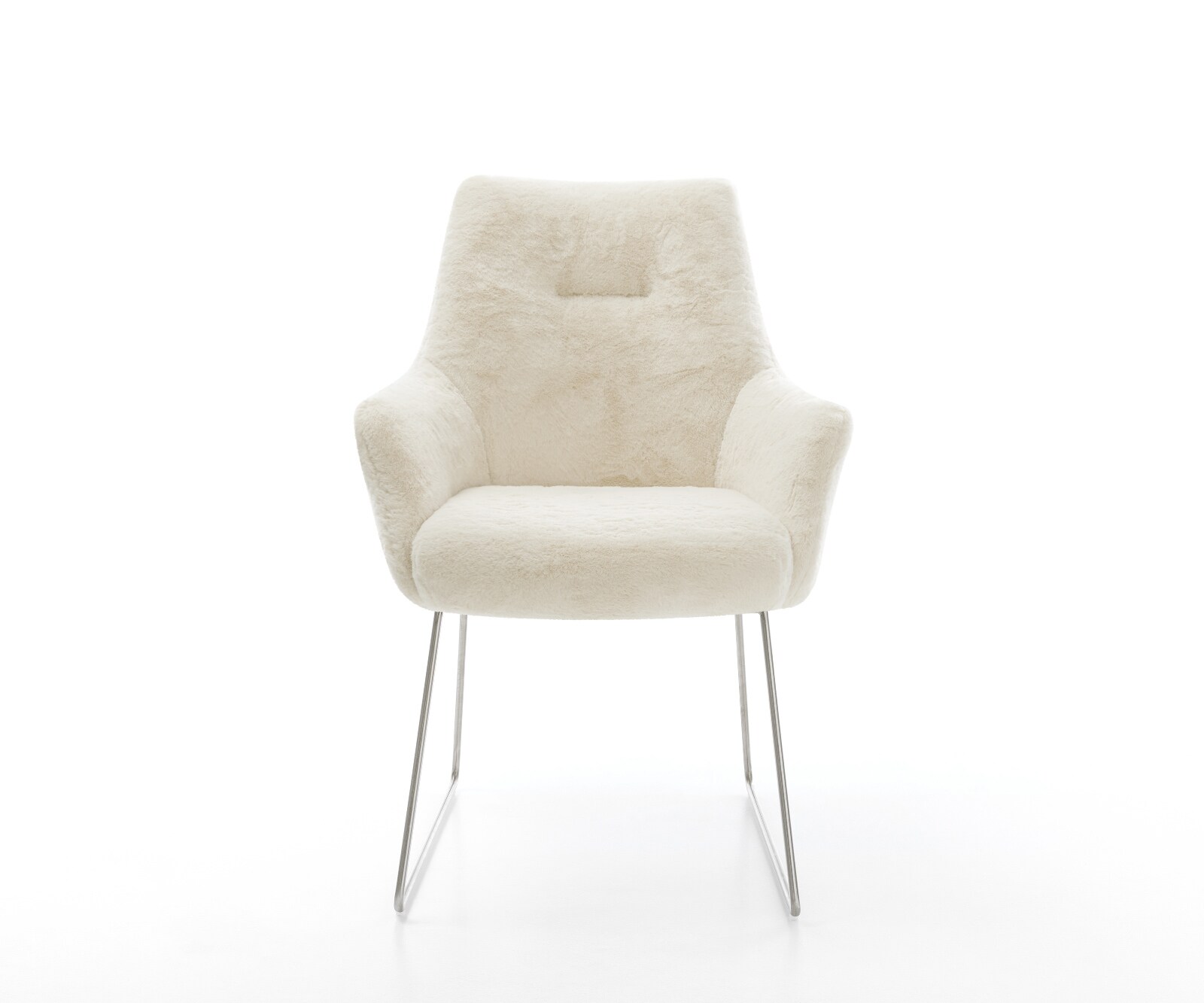 Стол за хранене Alja-Flex с подлакътници плюшена кремаво-бяла основа от неръждаема стомана с джобни пружини 2