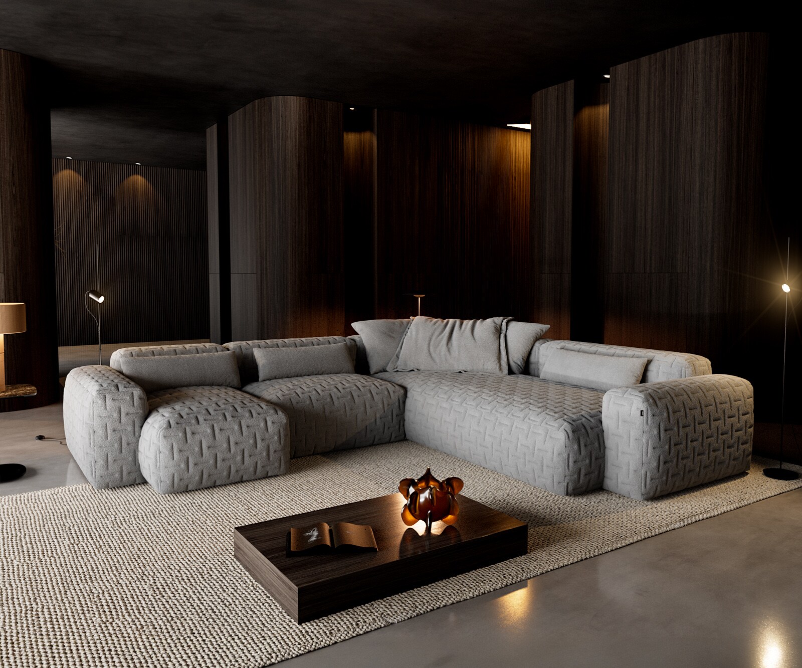 Дневен кът Freestyle 360x290 cm структуриран плат мек сив ватиран 1