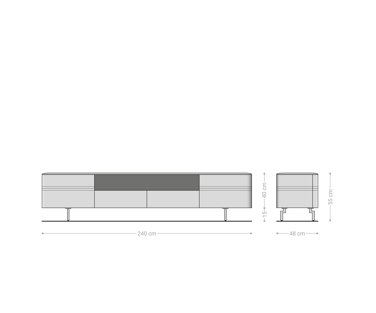 ТВ шкаф Nagaru 240 cm Acacia Aura 2 врати 2 чекмеджета 1 рафт Овална основа Неръждаема стомана 9