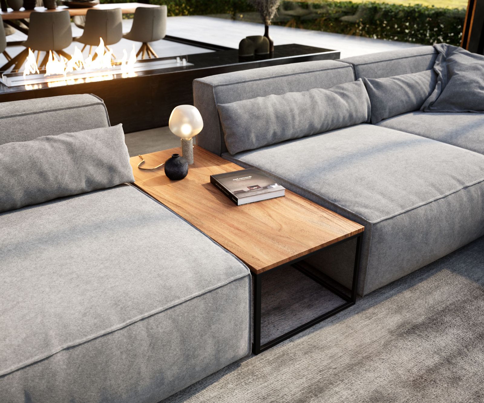 Масичка за кафе Tatius 120x50 с рамка от естествена акация, черна, съответстваща на дивана Sirpio 2