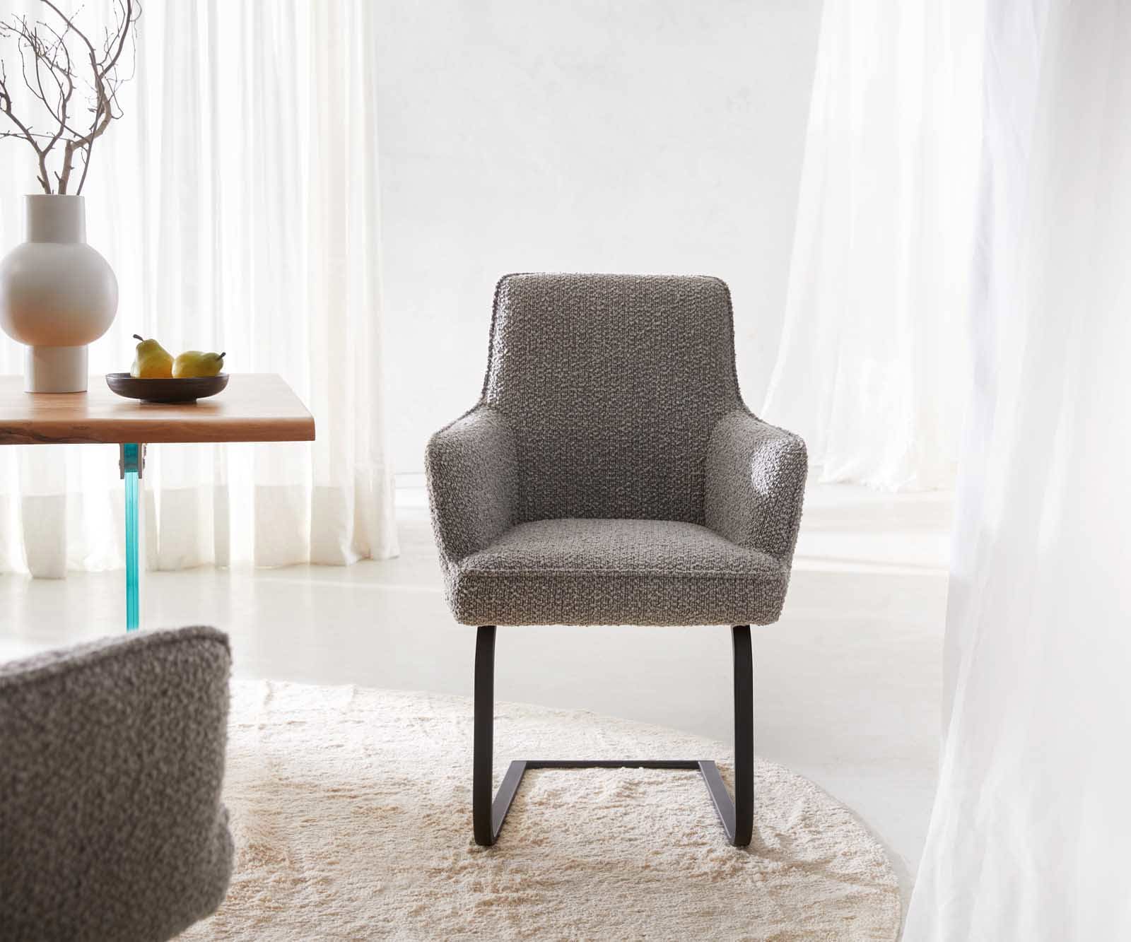 Люлеещ стол с подлакътници Букле Сребристо сив Конзолен крак плосък Черен Покет пружина Heira-Flex 1 Люлеещ стол с подлакътници Букле Сребристо сив Конзолен крак плосък Черен Покет пружина Heira-Flex 1