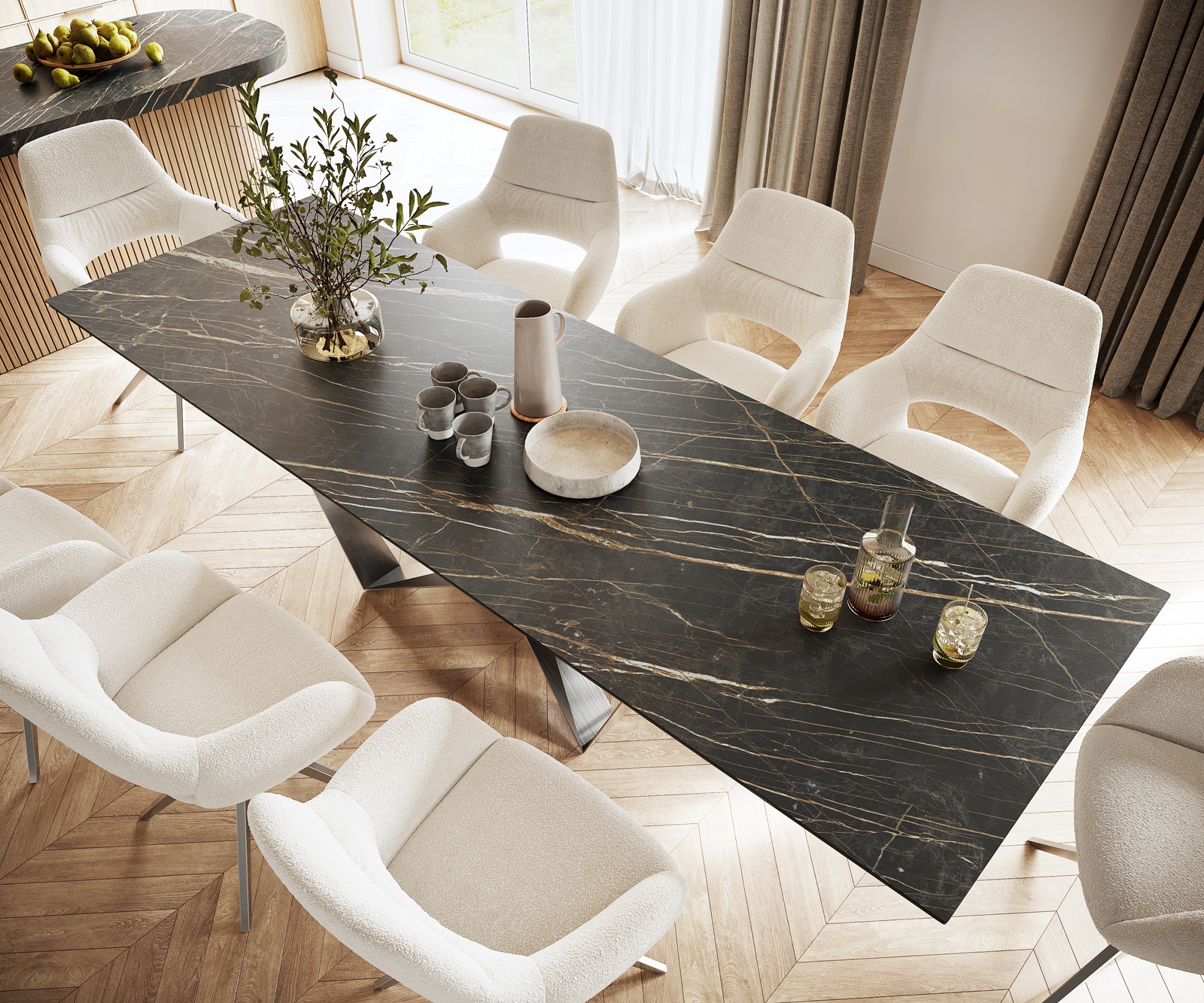 Маса 300x100cm Keramik Laminam®Noir Desir Кафяв Spider плоска стомана Неръждаема стомана Edge 4 Маса 300x100cm Keramik Laminam®Noir Desir Кафяв Spider плоска стомана Неръждаема стомана Edge 4