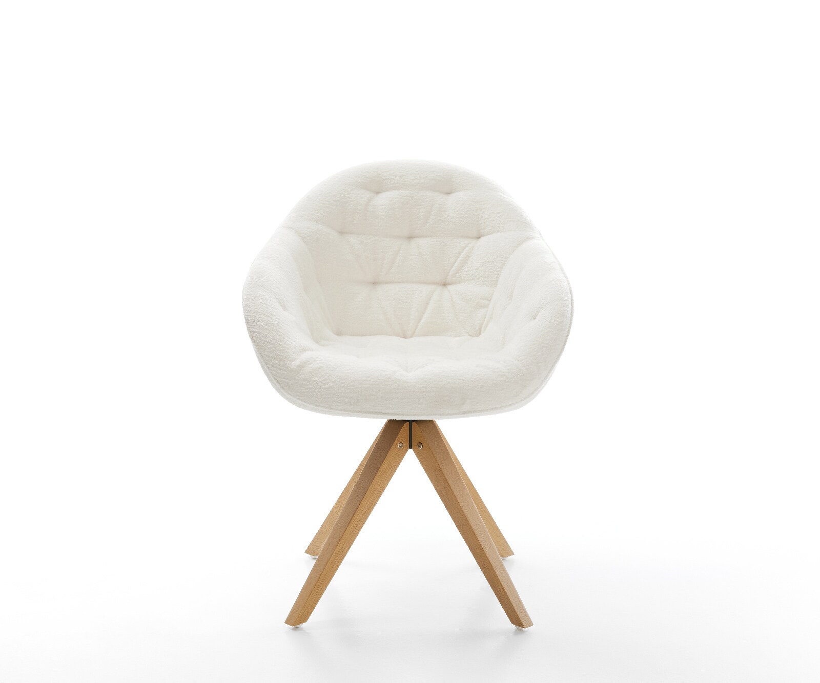 Въртящ се стол Gaio-Flex Bouclé Soft Beige с дървена рамка с изчистени линии в естествен цвят, въртящ се на 180° 2