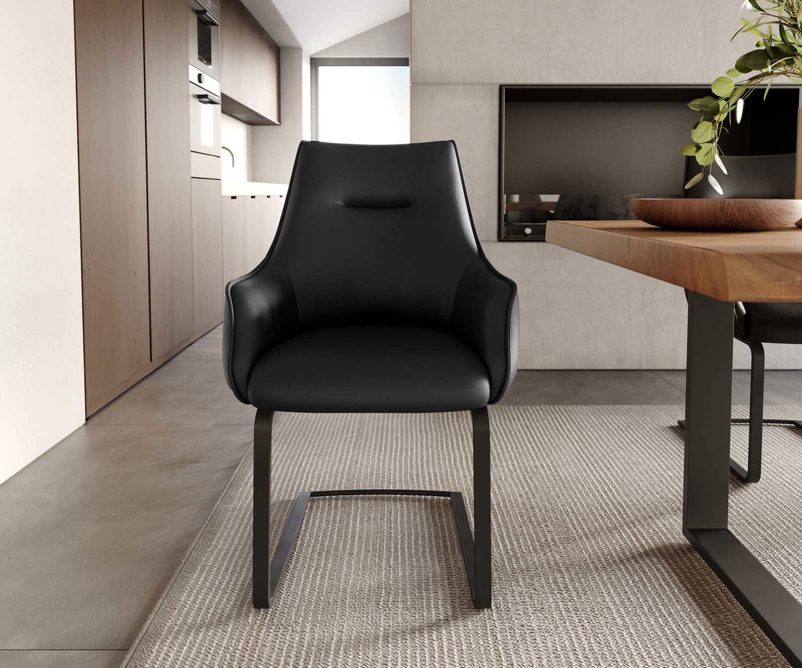 Люлеещ стол с подлакътници Естествена кожа Черен Конзолен крак плосък Черен Покет пружина Alja-Flex 1 Люлеещ стол с подлакътници Естествена кожа Черен Конзолен крак плосък Черен Покет пружина Alja-Flex 1