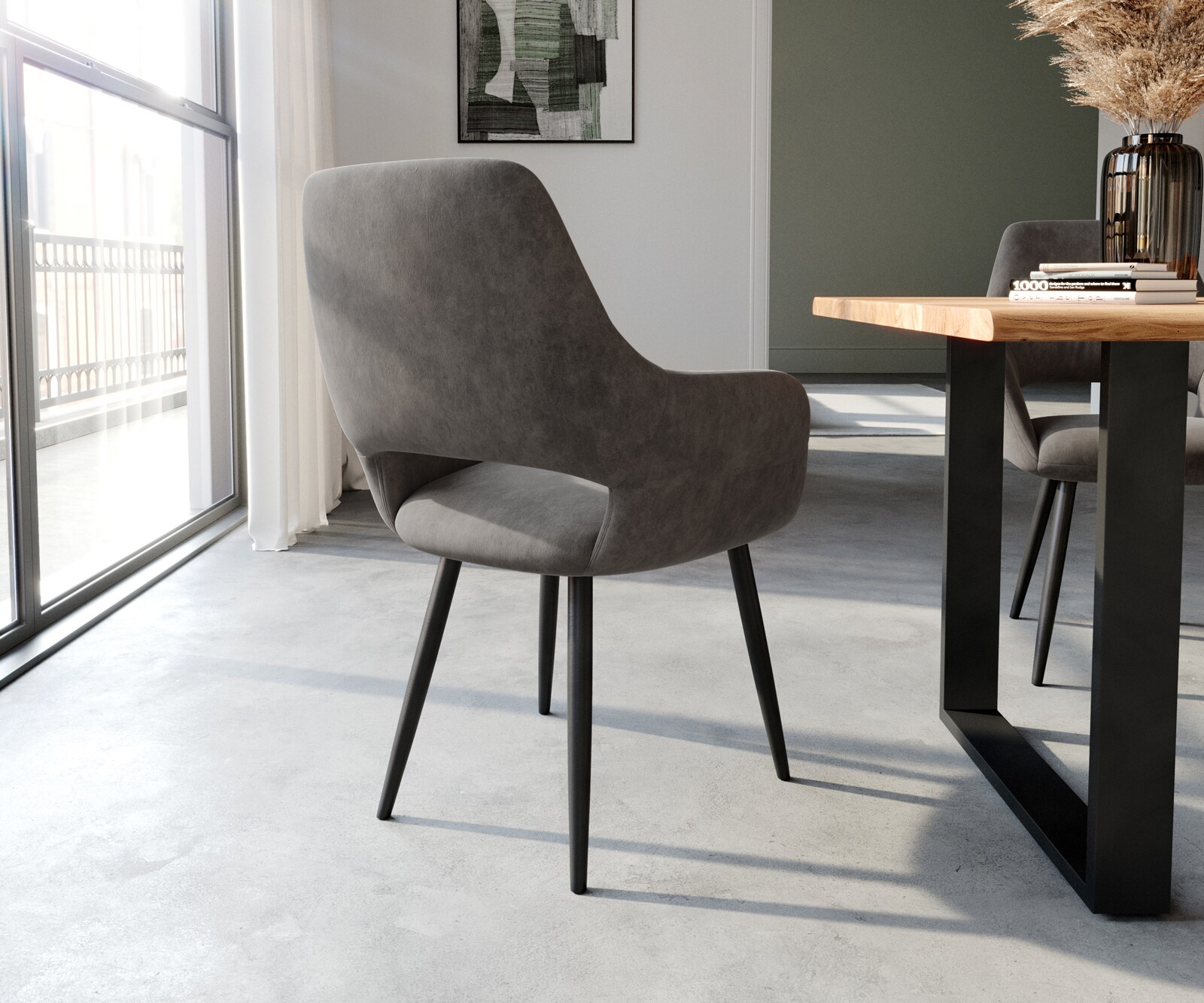 Стол с подлакътници Антрацит Винтидж 4-крака Прави Черни Yago-Flex 5