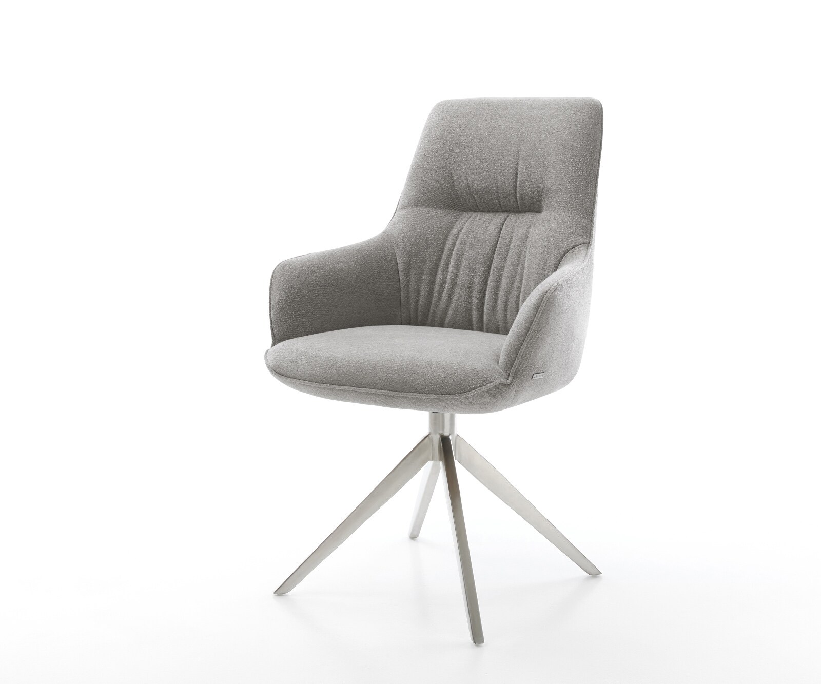 Въртящ се стол Zelia-Flex с подлакътници Текстурирана тъкан Меко сиво Кръстосана рамка широка Неръждаема стомана Въртене на 360° Люлееща се функция Ядро от джобни пружини